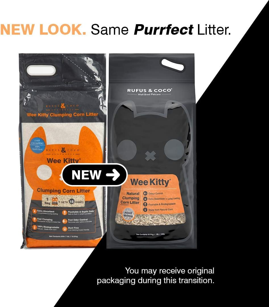 Rufus & Coco Wee Kitty Clumping Corn Cat Litter , Natural Flushable , Low Tracking Biodegradable Pellets , 9 Kilogram Bag