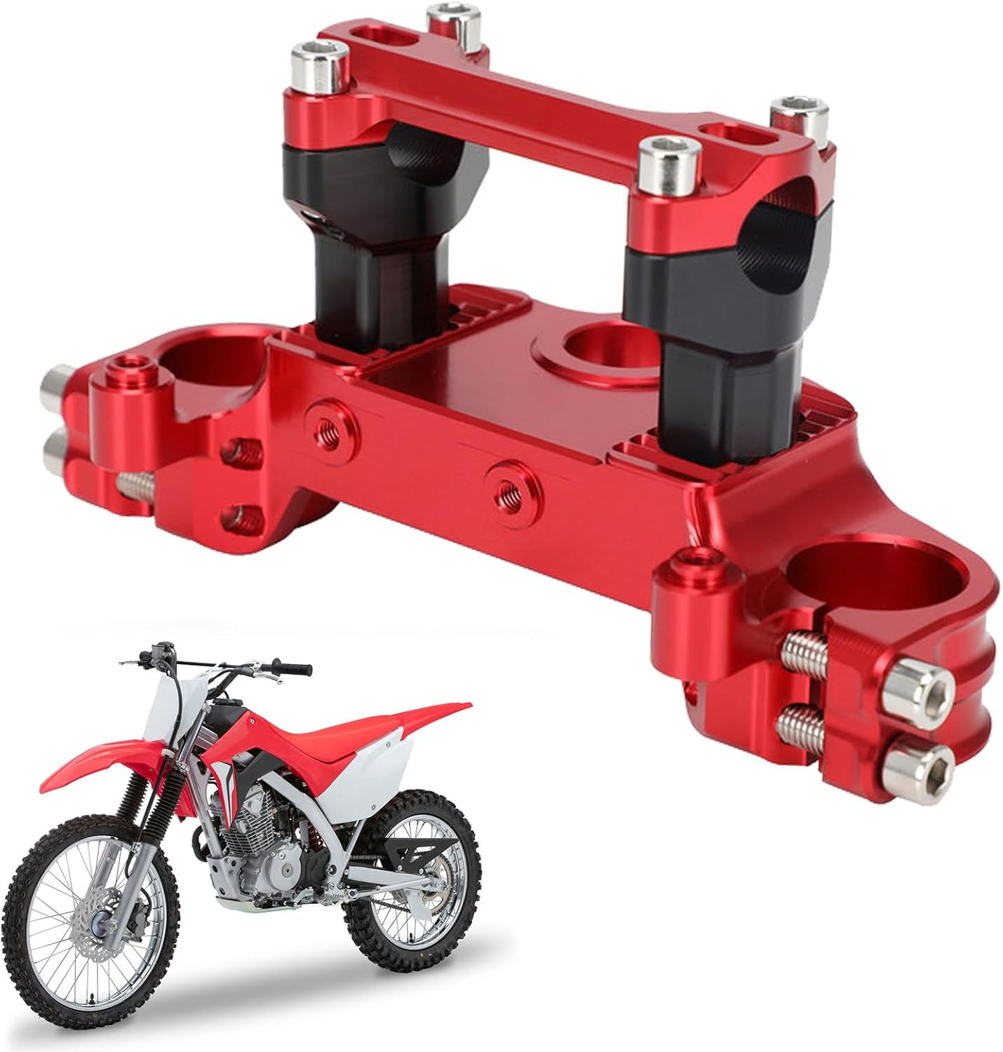 USTPO Motorcycle Top Triple Clamp 7/8" 22MM Upper Triple Tree Bar Mount with Risers Set CNC for KLX110 KLX 110 110L KLX110L 2002-2023 Black