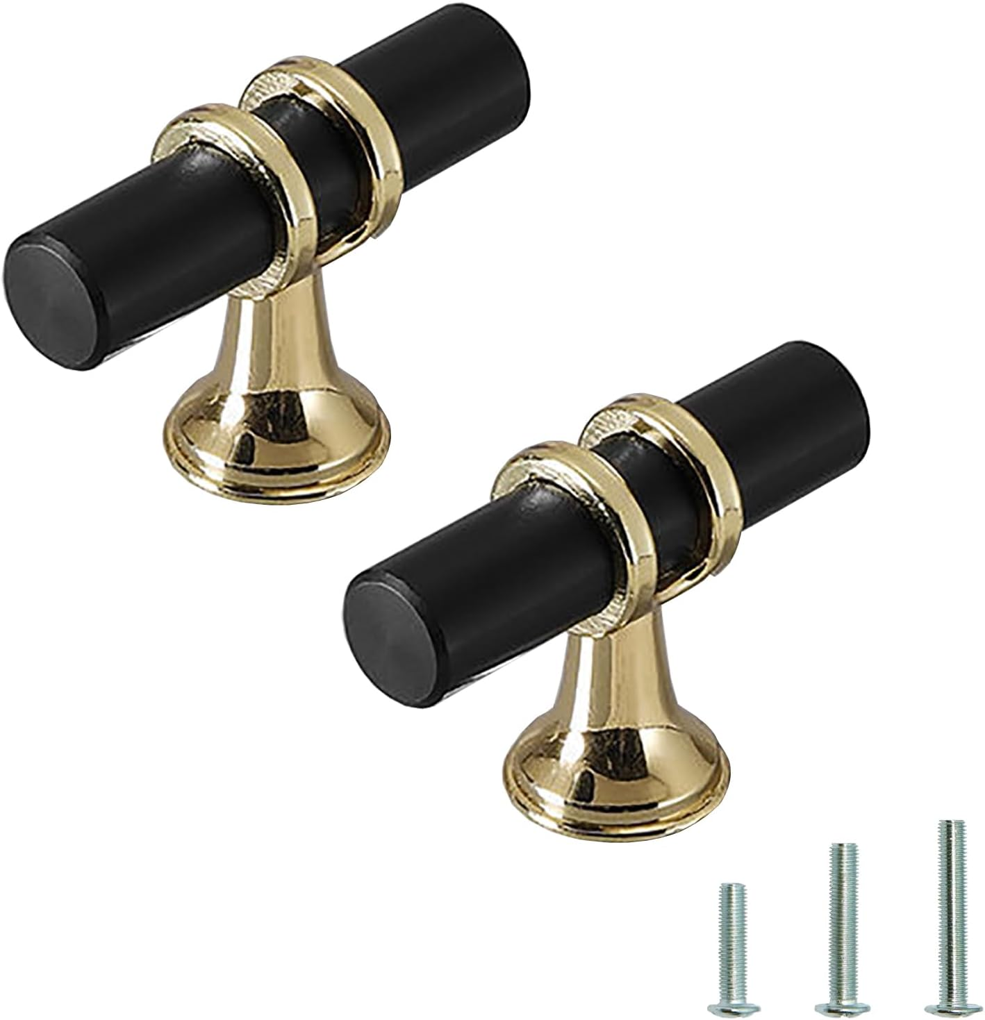 Ymaiss 12 Packs Cabinet Knobs T Bar Kitchen Dresser Knobs Drawer Pull Handles Single Hole Knobs Hardware for Drawer Dresser Cupboard Wardrobe (Black and Gold)