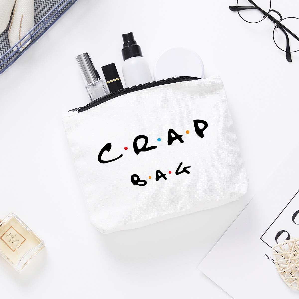 Ihopes+ Natural Reusable Makeup Bag Friends Theme Eco-Friendly Makeup Bag Gifts for Women Men Best Friends, Black image number 2