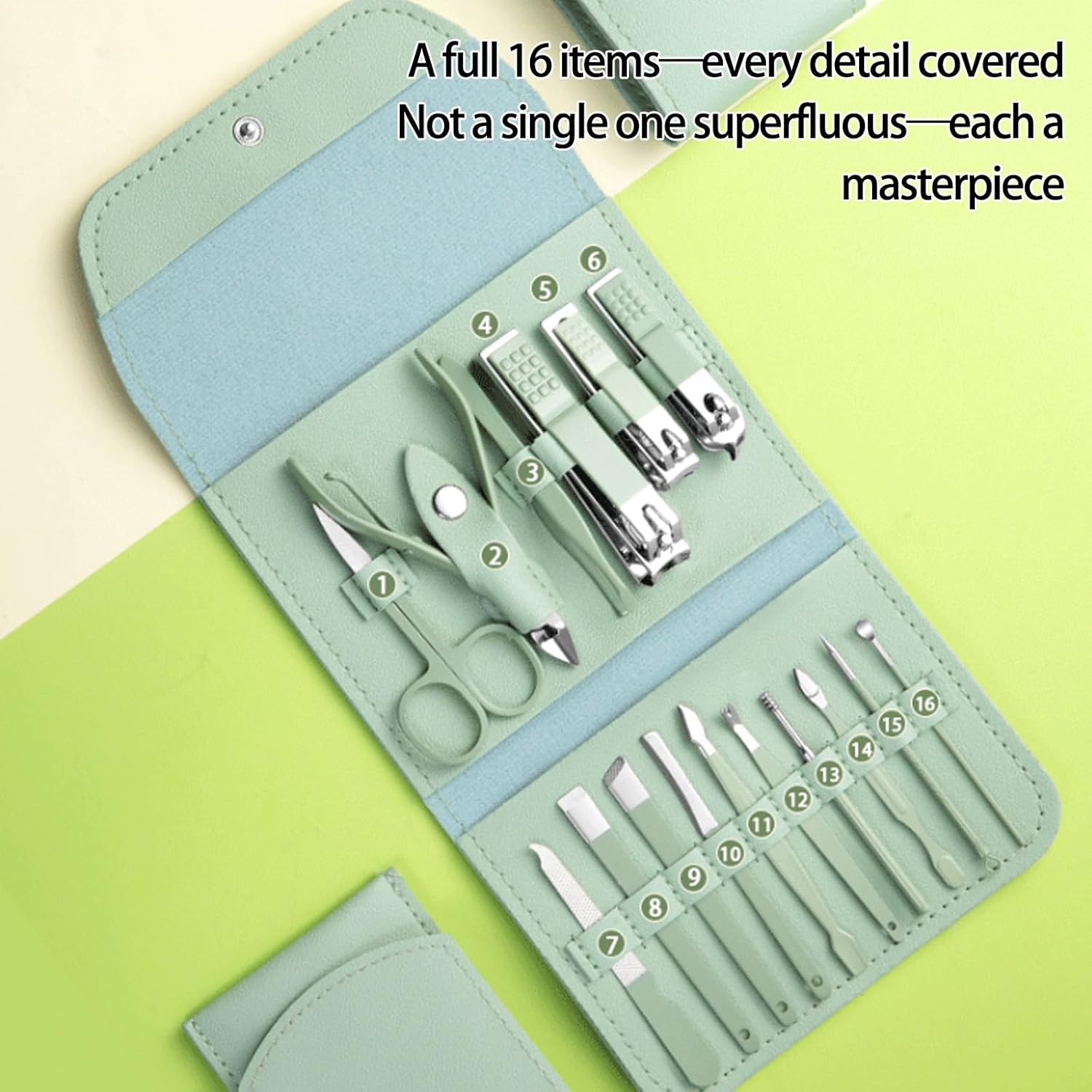16-Pack Portable Nail Kit with Folding Case, Complete Manicure Set & Nail Clipper Set for Home and Travel image number 5