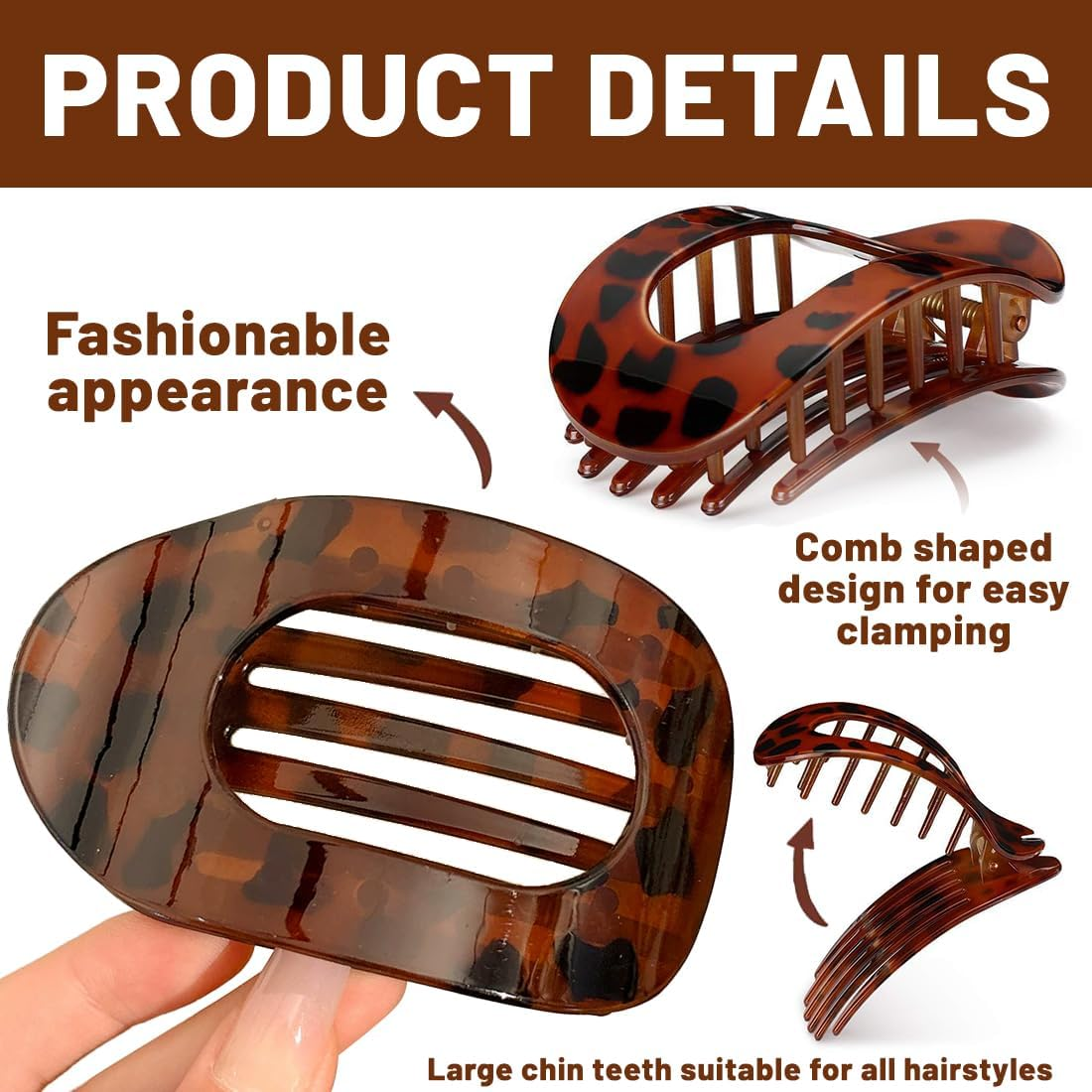 QOWIJEX Pack of 5 Duck Beak Hair Clips, Flat Women'S Flat Claw Clip, Non-Slip Hair Clip, Strong Hold, Side Hair Clips for Thick and Thin Hair image number 2