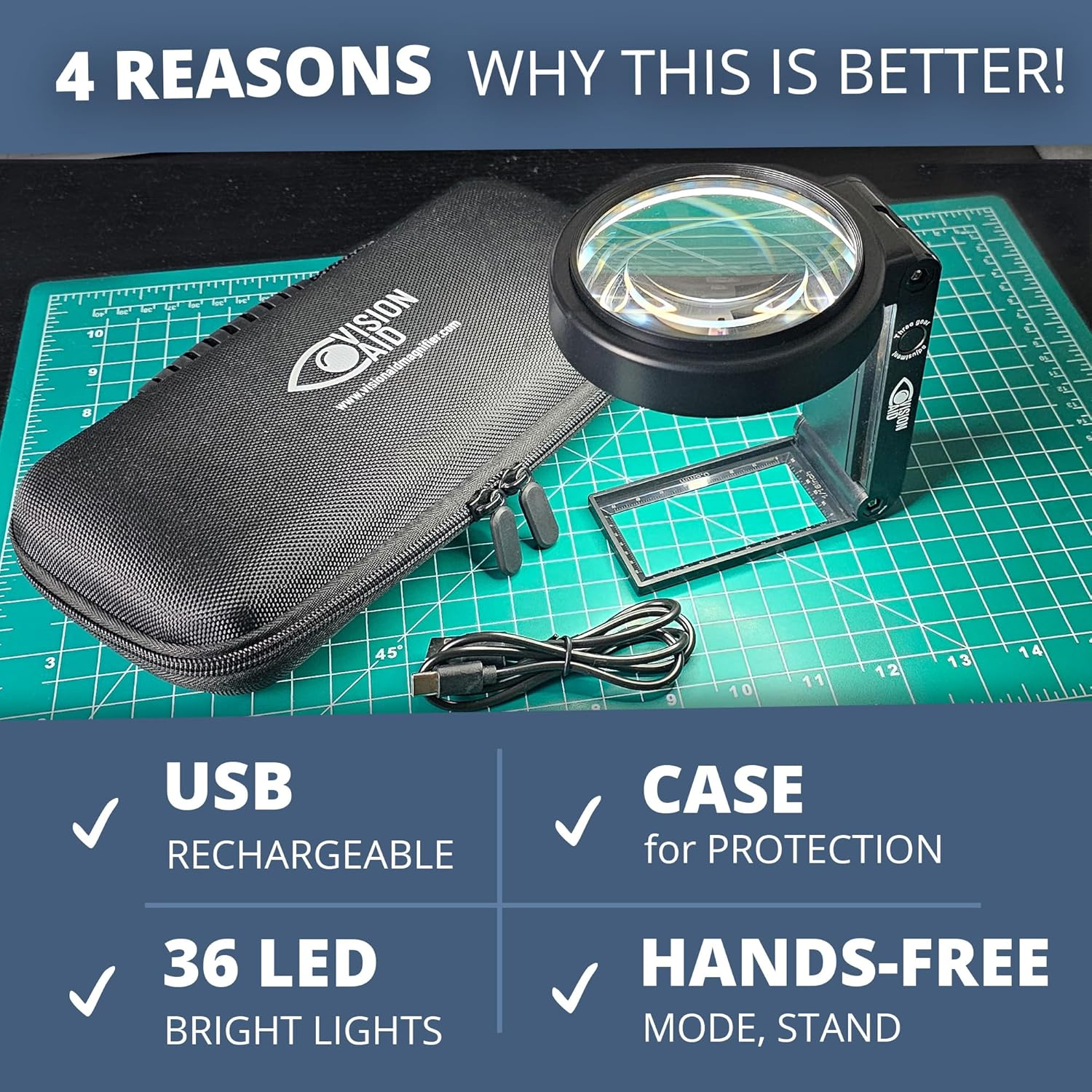 Vision Aid 30X Hands-Free Magnifying Glass with Ultra Bright 36 LED Light and a Storage Case | Magnifier Loupe for Jewelry Hobby Crafts Reading (USB Rechargeable - Deluxe Edition)