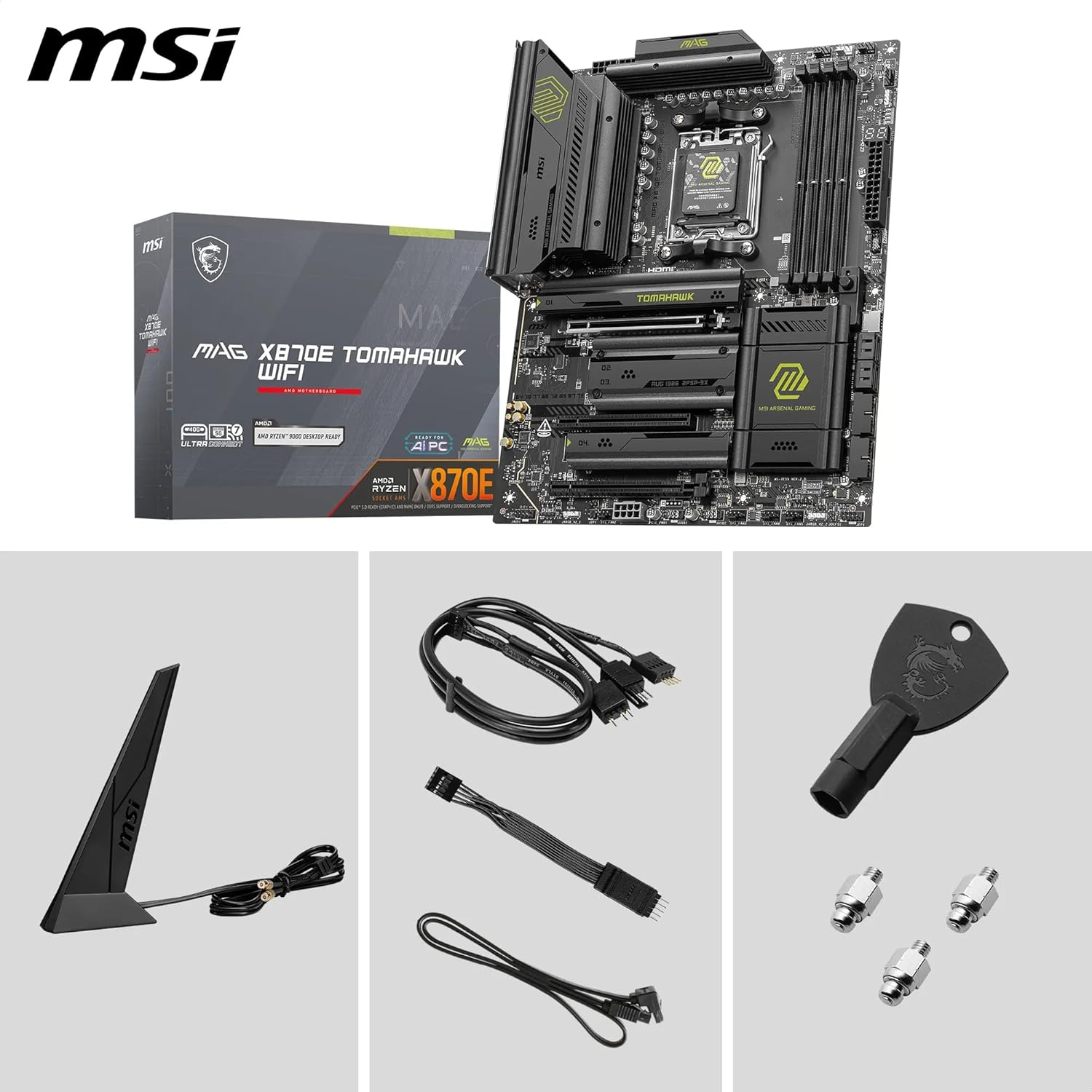 MSI MAG X870E Tomahawk Wifi Motherboard, ATX - Supports AMD Ryzen 9000/8000 / 7000 Processors, AM5-80A SPS VRM, DDR5 Memory Boost 8400+ Mt/S (OC), Pcie 5.0 X16, M.2 Gen5, Wi-Fi 7, 5G LAN image number 3