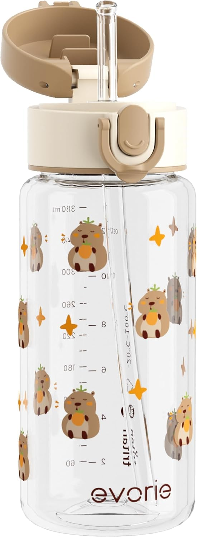 Evorie Tritan Kids Water Bottle with Straw, 13Oz Bpa-Free Leak Proof Drinking Bottle for School & Travel, Lightweight Clear Water Bottle with Carry Strap, Dishwasher Safe, for Kids Ages 3+ (Fish)