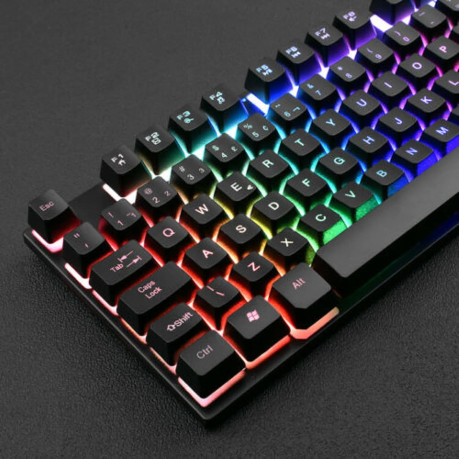 Gaming Keyboard Mouse and Mouse Pad Combo Set- Ergonomic Rainbow RGB Backlight USB Wired for PC Laptop for Working Gaming - Keyboard, Mouse, Pad (Black) - White image number 6