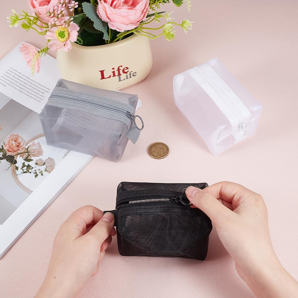 GORGECRAFT 3 Pieces 3 Colours Portable Square Storage Bag Made of Mesh Fabric with Nylon Zip Cosmetic Bag Small Cosmetic Bag Storage Bag for Cosmetics Travel Lip image number 4