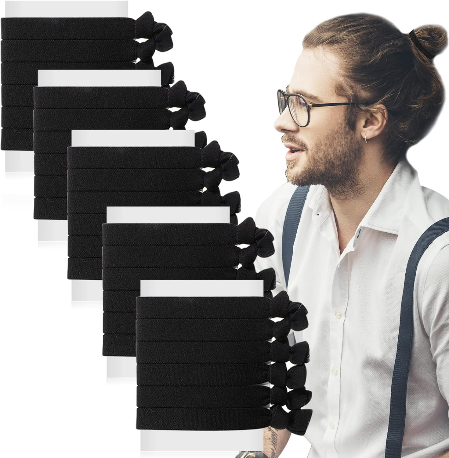 Juexica 30 Pcs Knotted Mens Hair Ties, Elastic Flat Man Bun Hair Tie for Men, Hair Ties for Long Curly Long Hair (Multicolored)