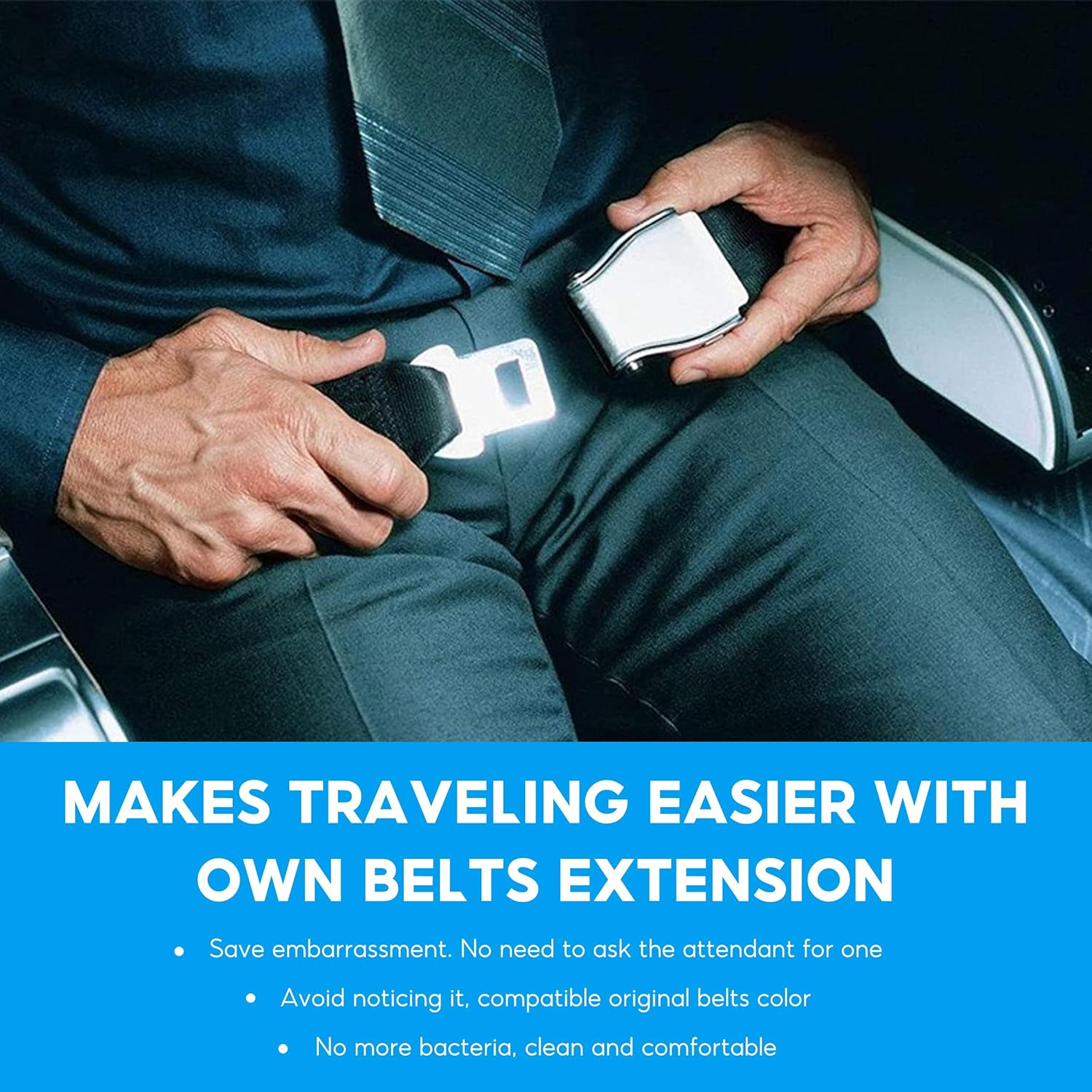 Airplane Seat Belt Extender, Adjustable 8-33 Inch Plane Seatbelt Extension, Airport Essentials Seat Belt Extension, Universal Adjustable Aircraft Safety Belt Fits Pregnant Obese with Storage Bag image number 4