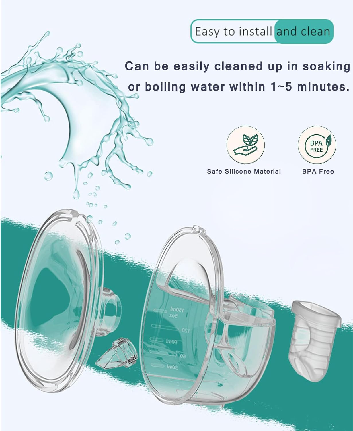 Breast Pump Parts Flange Shield 24Mm Duckbill Valve Silicone Diaphragm Milk Collector Cup Set Overall Replacement Accessories Compatible with Lansinoh NCVI Nuliie NICEGREEN Life S32, 2 Packs 8 Pcs image number 5