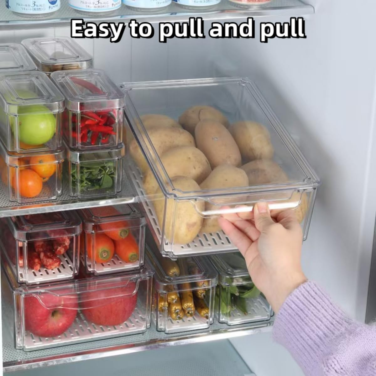 Refrigerator Organizers and Storage, Set of 7 Fridge Organiser, Fruit Storage Containers for Fridge Keep Fresh, Stackable Food Storage Containers with Lids for Vegetables, Fruits, Food, Drinks image number 2