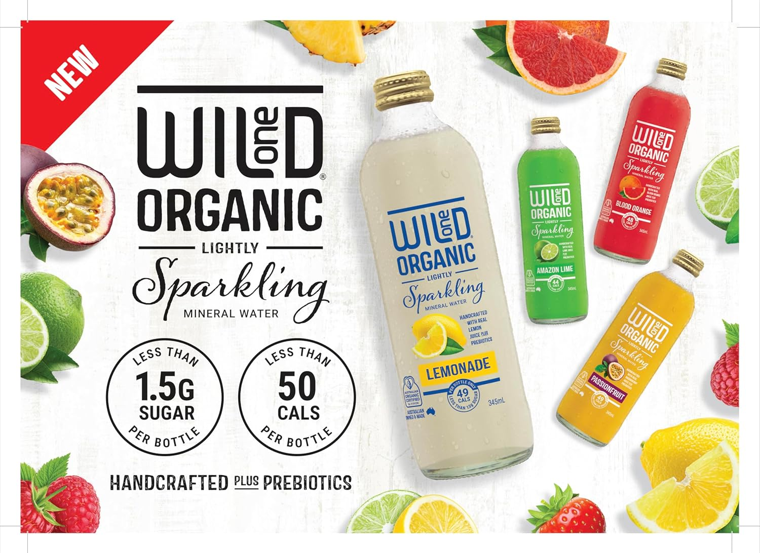 Wild One Original Raspberry Lemonade Sparkling Mineral Water 12 X 345 Ml