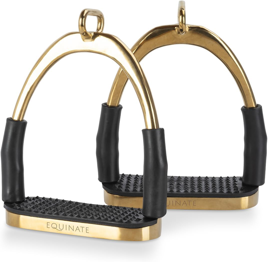 Equinate Charles Safety Stirrups 10 Cm Gold - with Non-Slip Rubber Tread - Stirrups for Adults and Children - Relieves the Ankles - Pack of 2