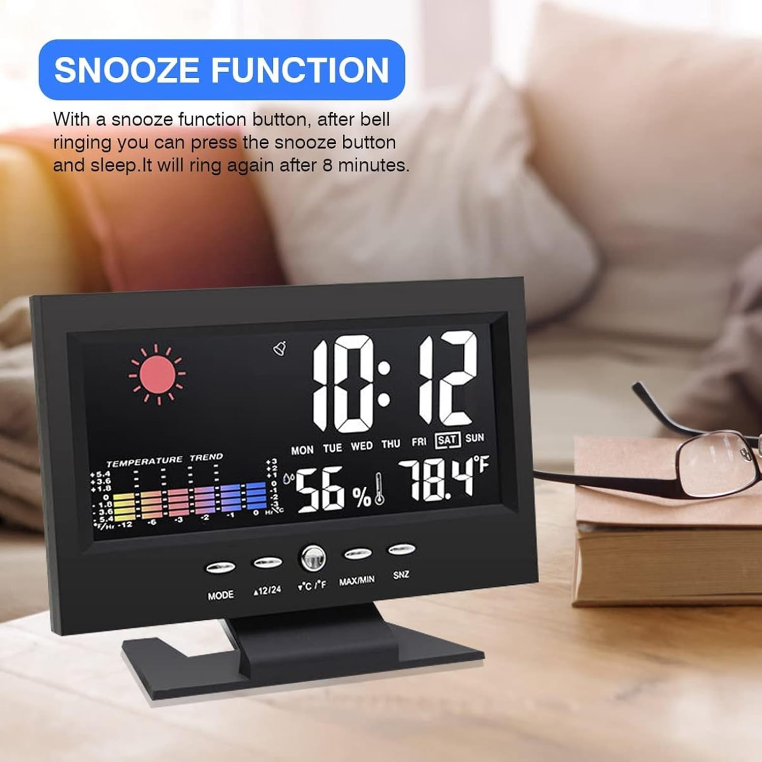 Indoor Outdoor Thermometer, Weather Forecast Clock ABS LED Color Screen Multifunctional Temperature Humidity Alarm Clock image number 1