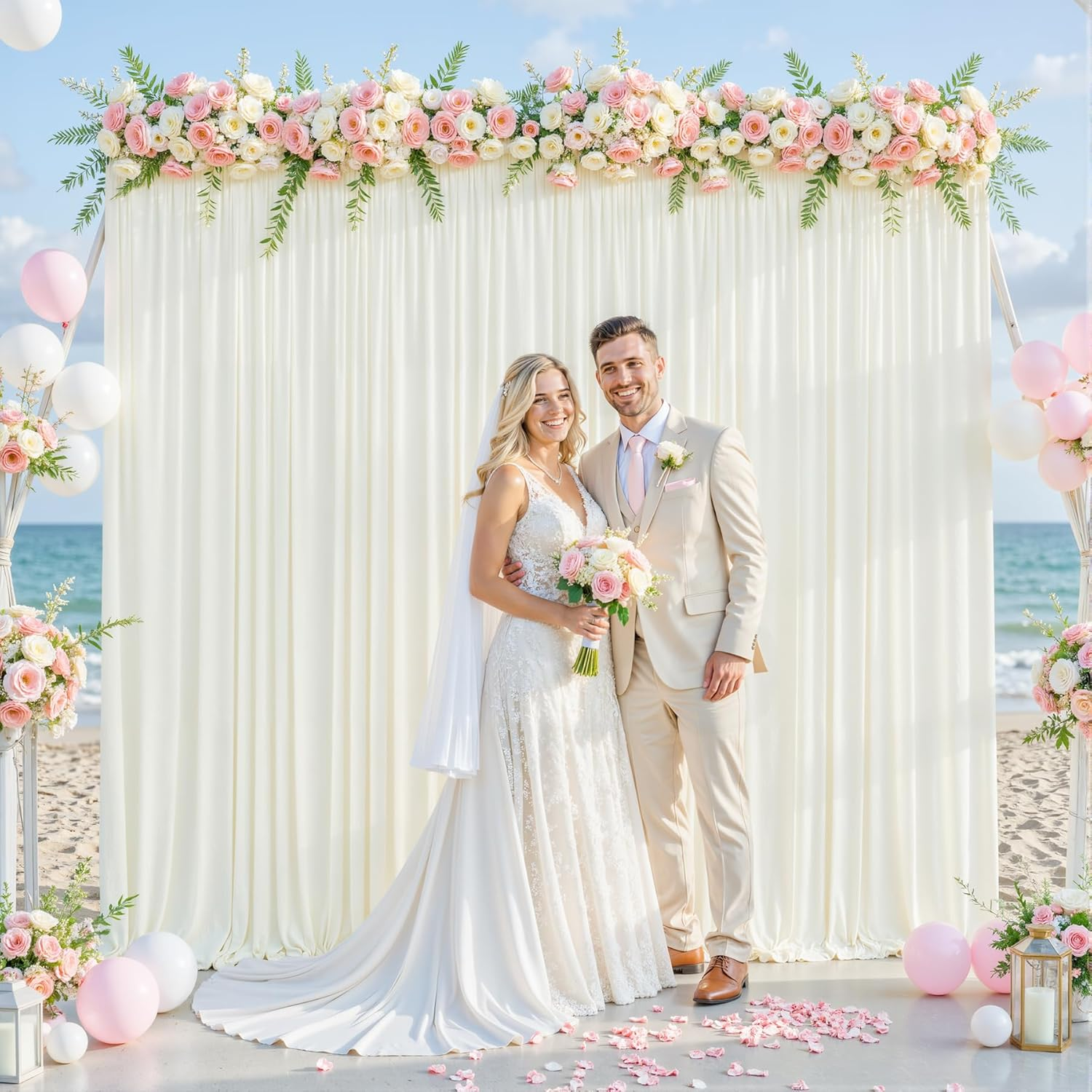 Ivory Backdrop Curtain for Wedding Parties Wrinkle Free Ivory Photo Curtains Backdrop Drapes Fabric Decoration for Baby Shower Photoshoot 5Ft X 7Ft,2 Panels image number 7