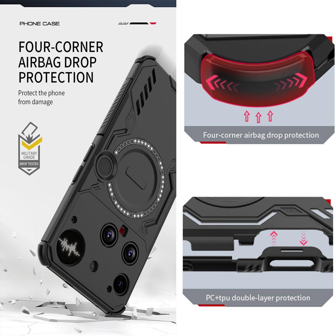 YUECXIN Magnetic Case for Nothing Phone (3) Compatible with Magsafe, Military Grade Shockproof Protective Case, Hard PC and Flexible TPU Bumper Mobile Phone Case. Black image number 5