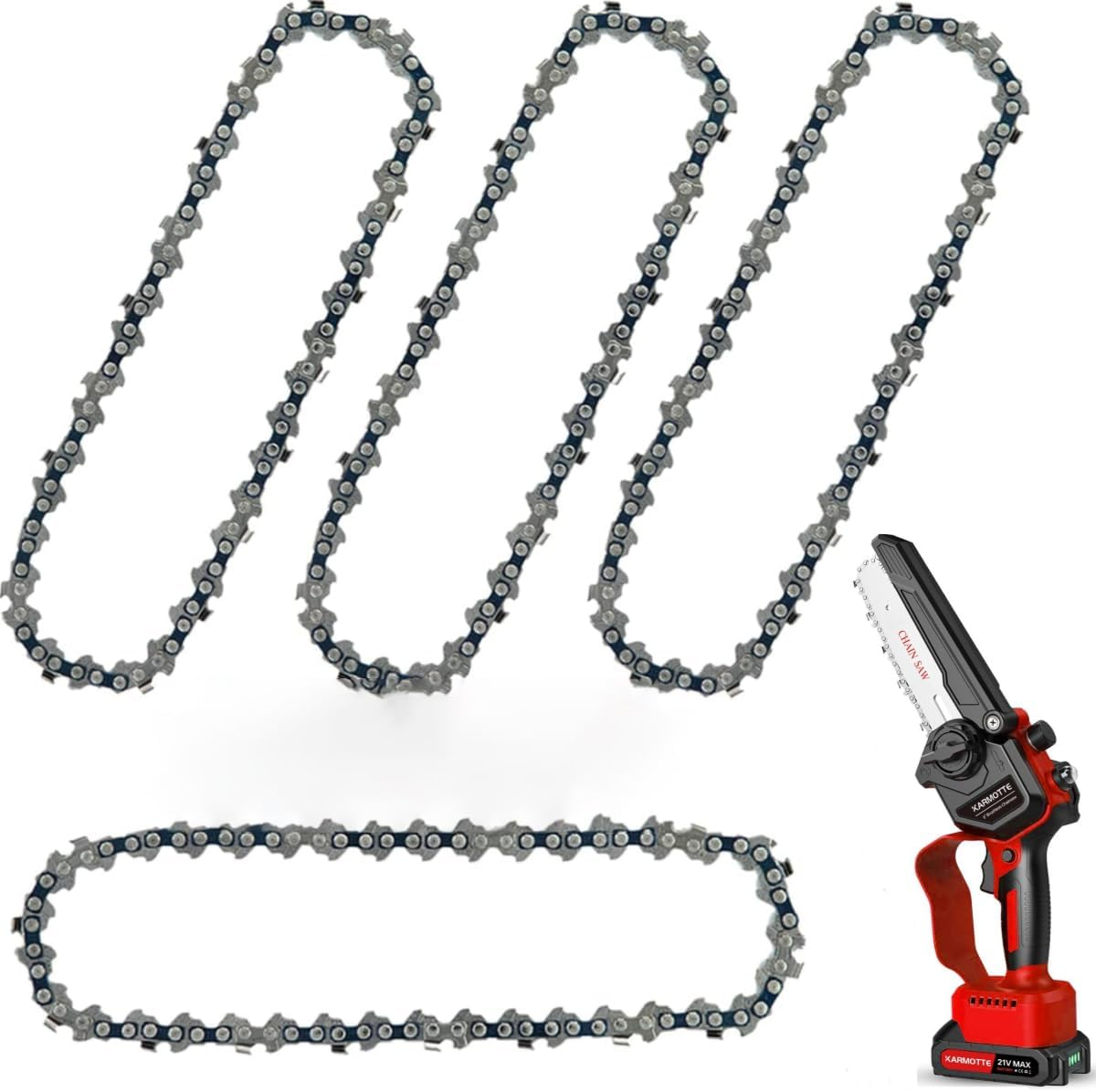 4 Pieces 6 Inches Mini Chainsaw Chains, Set of 4, 6'' Cordless Chainsaw Blade Chain Replacement for Tree Trimming, Courtyard, Patio, Gardening Electric Saw, Power Tool Replacing Parts, 4 Pieces image number 4
