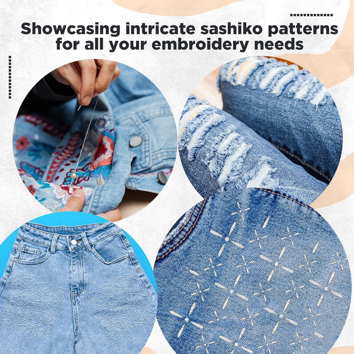 Affrolling 30 Pcs Plastic Sashiko Stencil 4.7 X 4.7 Inch Geometric Sashiko Pattern Template Drawing Line Quilting Stencil Embroidery Pattern Stabilizers for Sewing Hand Quilting and Embroidery image number 5