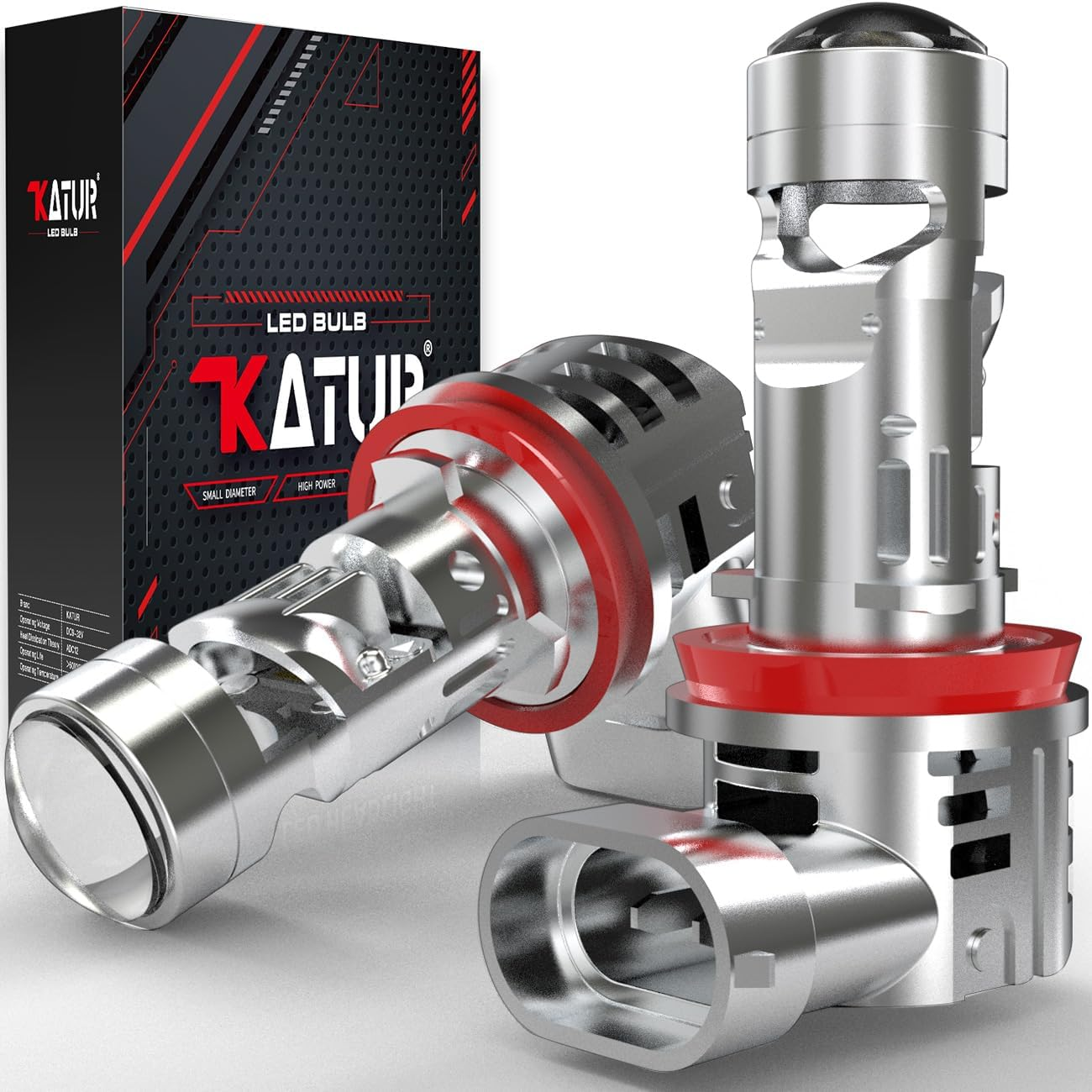 H11 LED Headlight Bulbs, KATUR Upgraded 800% Ultra Brightness 30000LM 6000K Xenon White Real 1:1 Mini Size Plug and Play H8 H9 LED Bulbs with Projector Lens, Pack of 2 image number 3