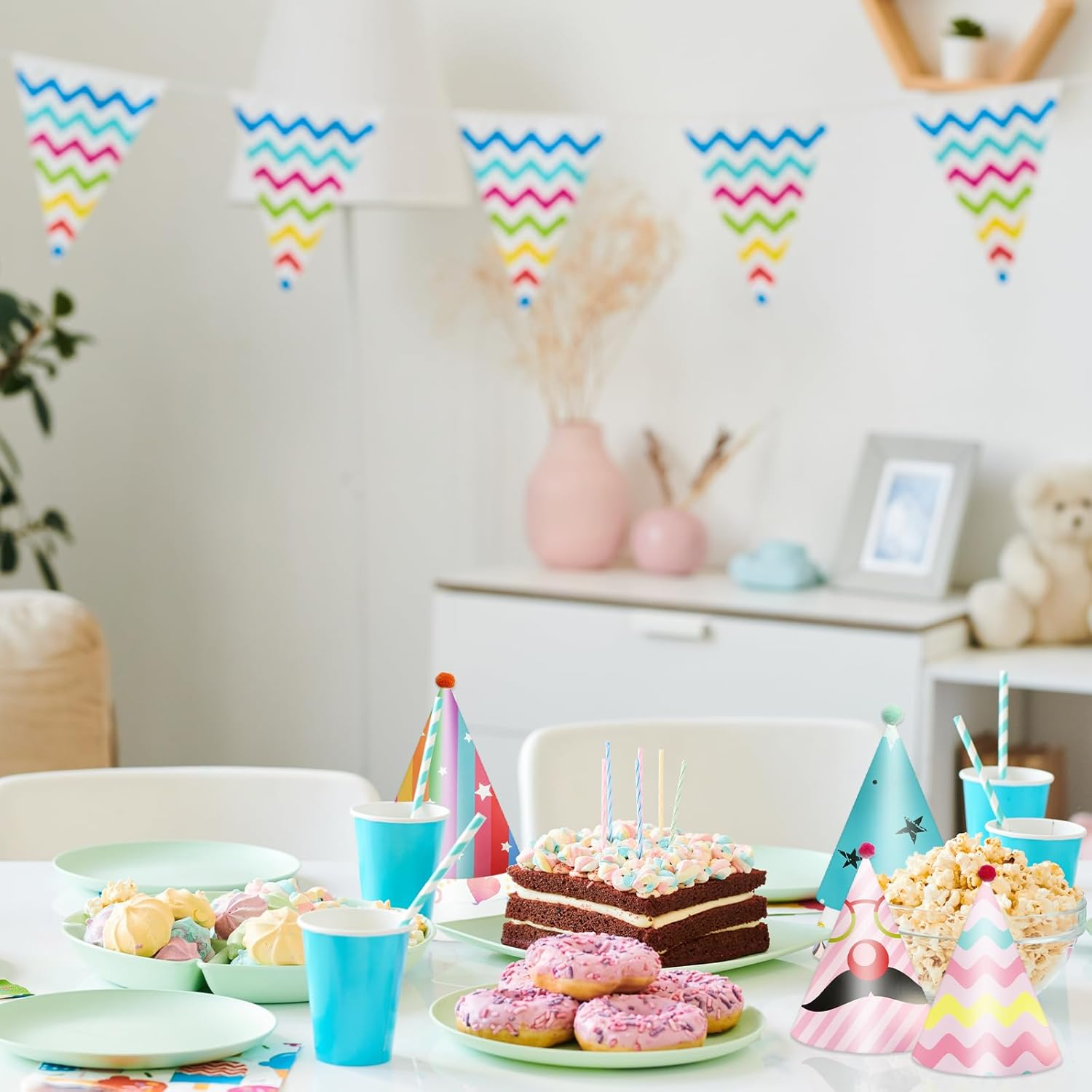 NILLOS Party Cone Hats, 8 PCS Lovely Birthday Hats with Pom Poms for Pet, Family Party Deco Props (8 Styles) image number 4