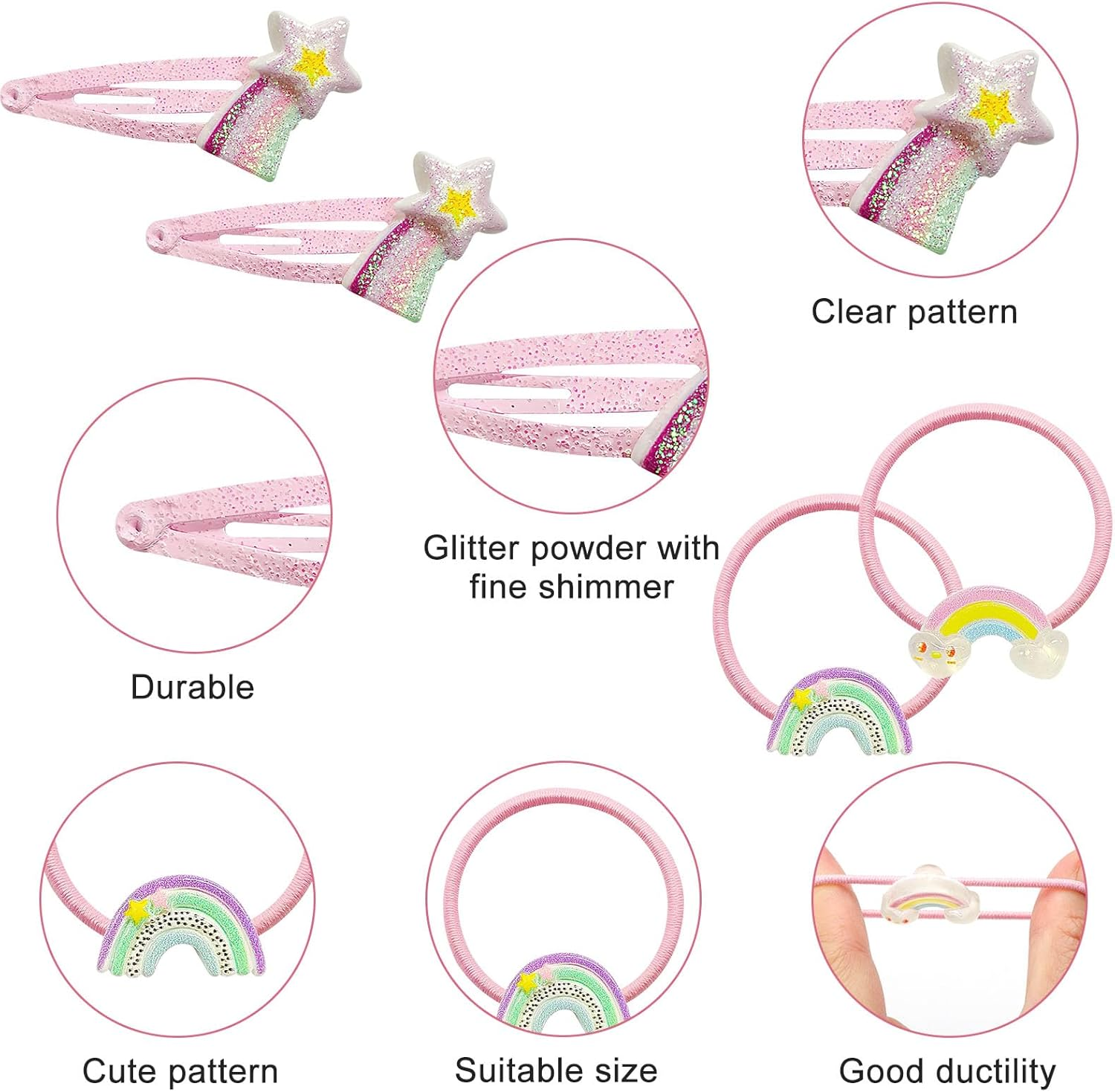 Pack of 16 Hair Clips Girls, 4 Pieces Mini Colourful Hair Scrunchies, 6 Pairs / 12 Pack Unicorn Hair Clips for Girls, Hair Clips Children Multicoloured, Unicorn Hair Accessories Girls for Hair image number 2