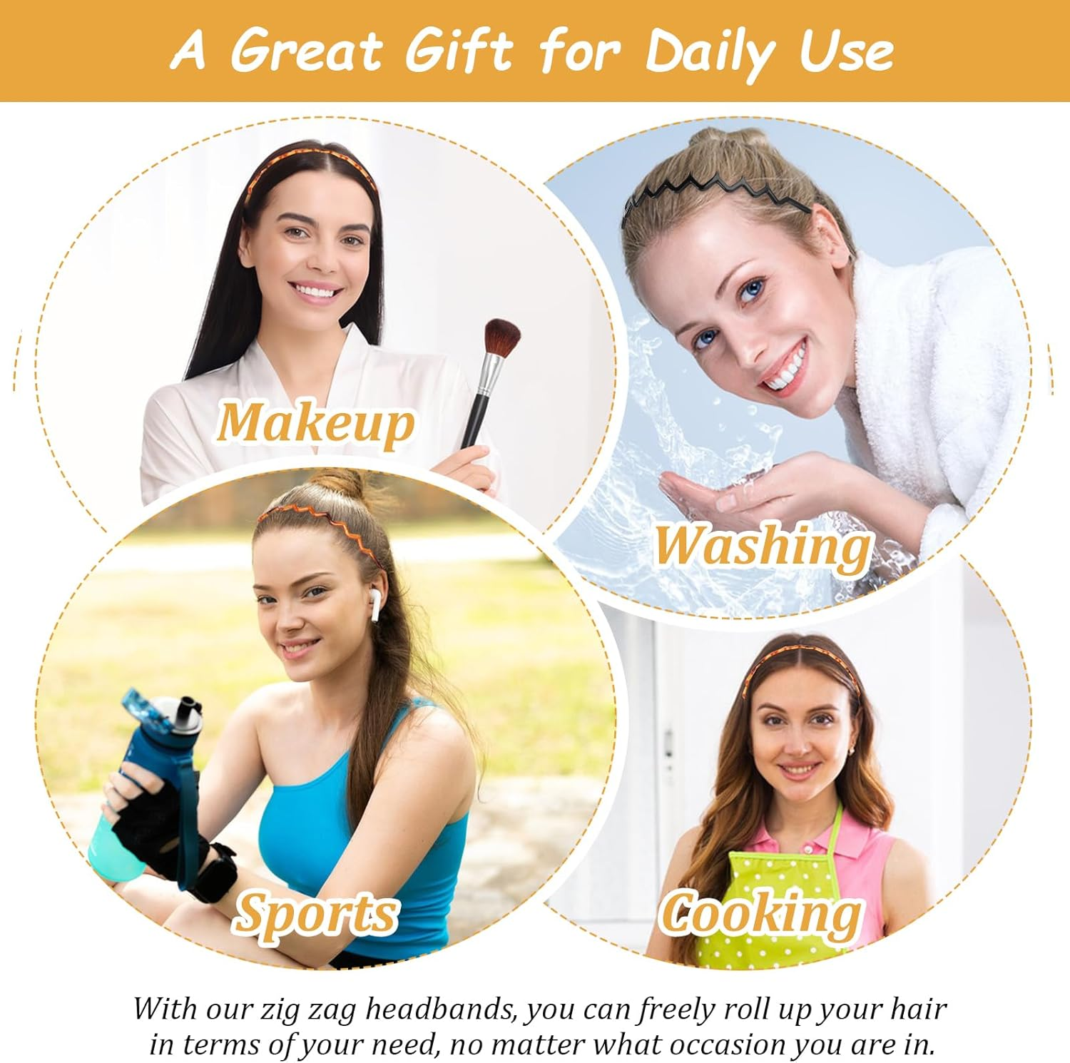 Pack of 4 Zigzag Headbands, Shark Tooth Hair Comb Headband, Wavy Plastic Zigzag Headband, Make up Headband for Women, Sports, Outdoors, Daily image number 2