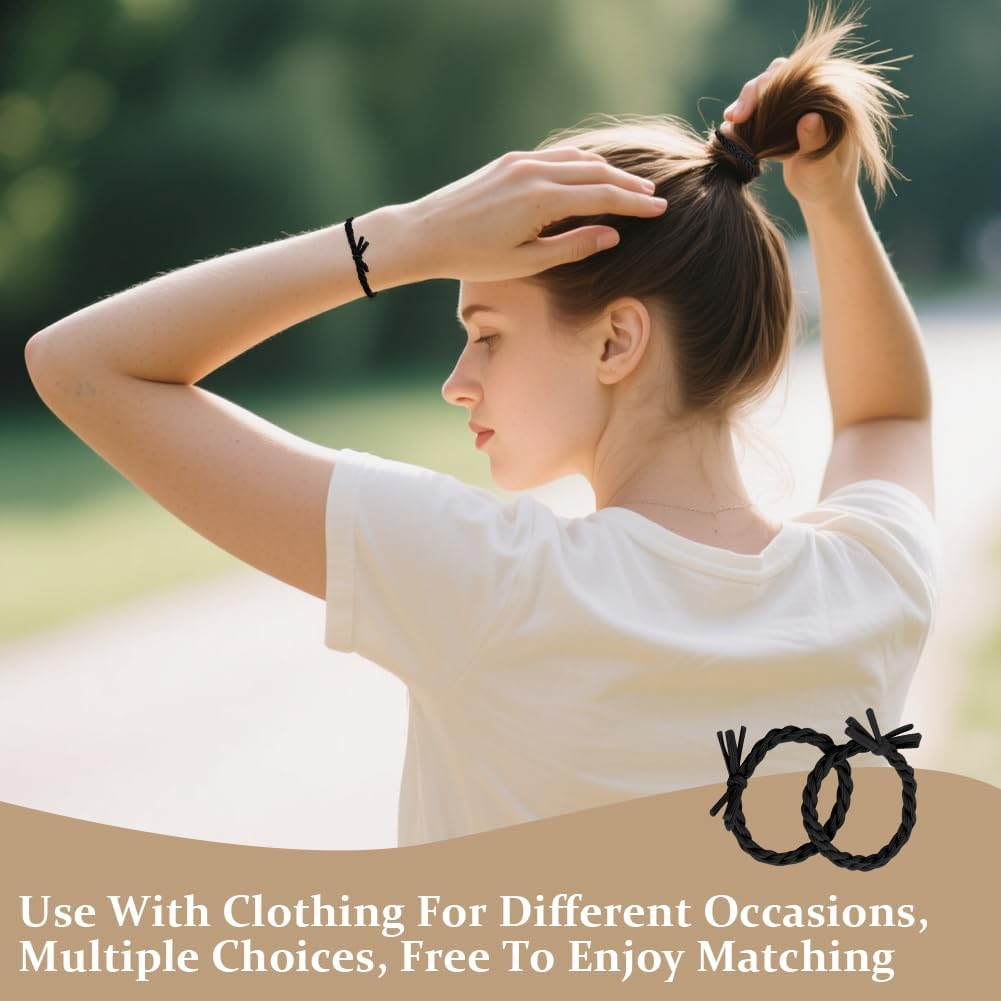 LOPHE Hair Bobbles, Pack of 4 Ponytail Holders Braided Hair Ties, Woven Ponytail Holders, Soft for Thick Hair and Curly Hair, Pull or Damage, Black image number 1