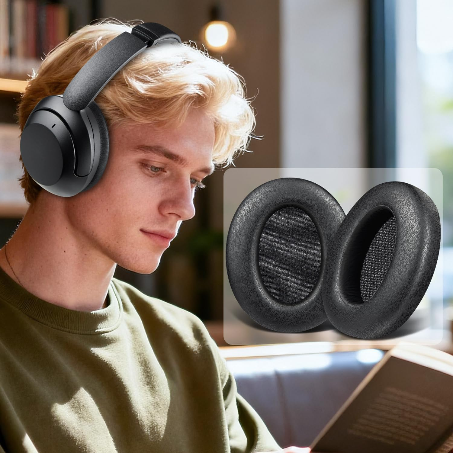 SOULWIT Earpads Cushions Replacement for Sony WH-XB910 XB910N Extra Bass Noise Cancelling Headphones, for Sony WHXB910N Wireless Bluetooth Headset, Ear Pads with Softer Protein Leather - Black image number 4