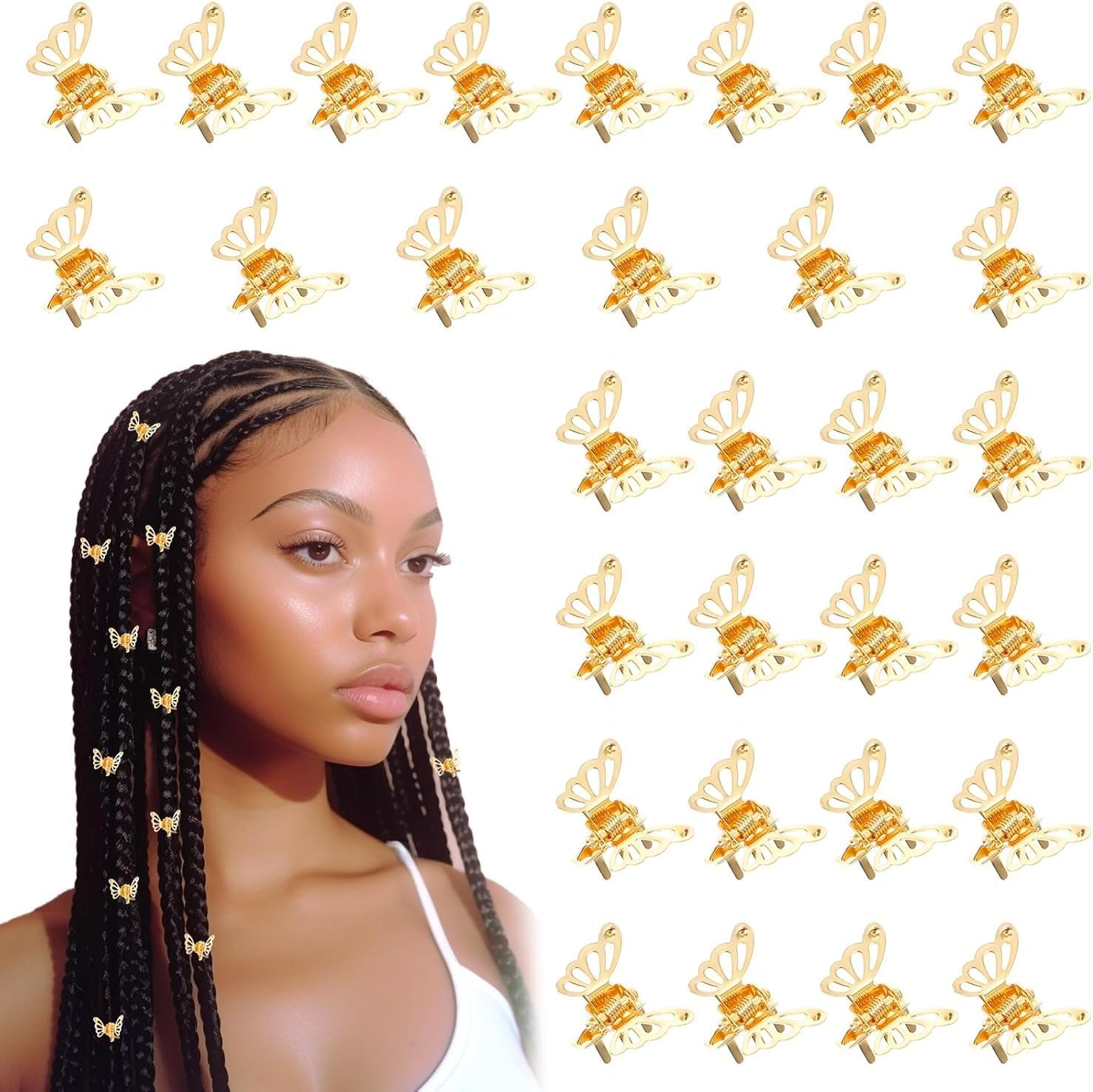 30 Pcs Gold Butterfly Hair Clips for Women,Hair Rings for Braids Accessories,Hollow Butterfly Metal Claw Clips Strong Hold,3D Gold Jewelry for Women Fashion Styling image number 2