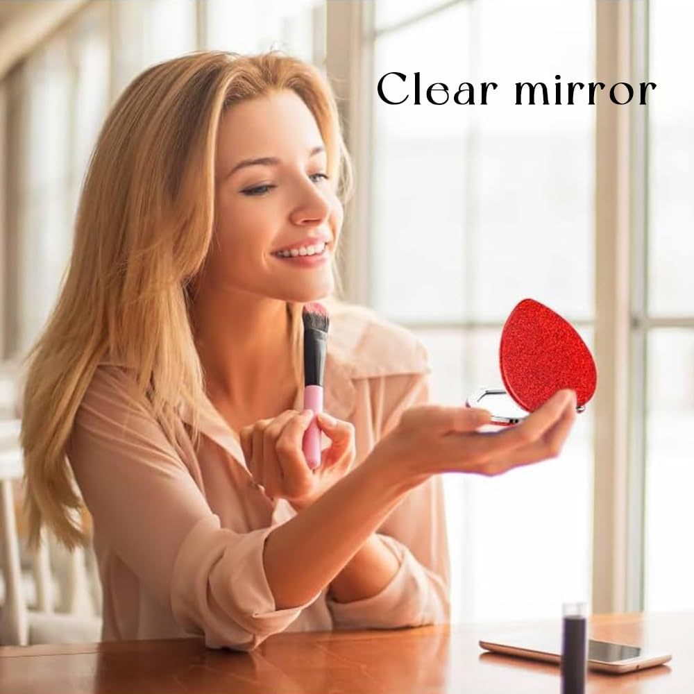 6 Pack Heart Compact Folding Mirror,Double Sided Cute Glitter Cosmetic,Portable Mini Pocket Makeup Mirror,For Handbag,Wallet,Home,Office,Travel