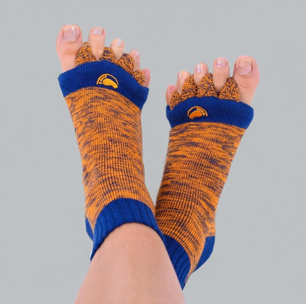Foot Alignment Socks with Toe Separators by My Happy Feet | for Men or Women | Navy and Orange image number 6