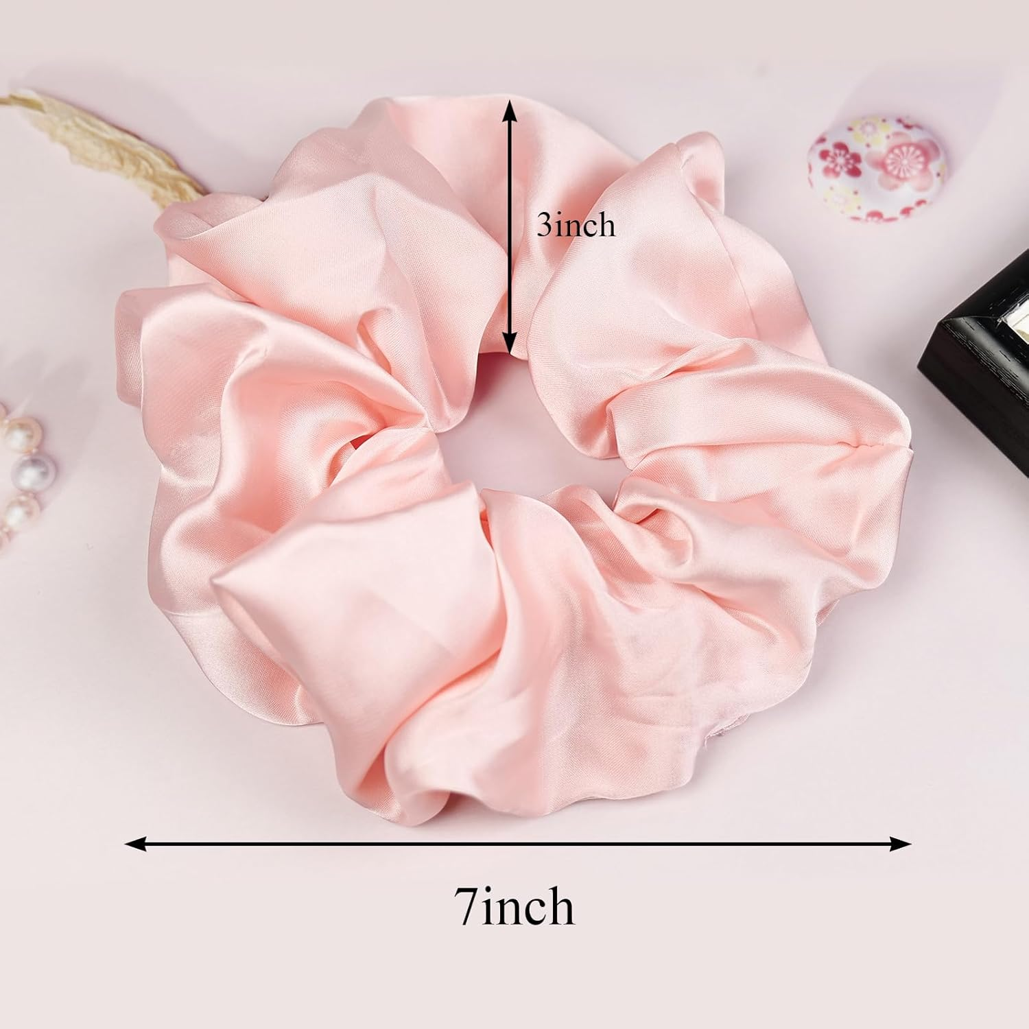 Oversized Satin Scrunchies for Women - 2 Pack Extra Large Hair Ties Accessories, Big Silk-Like Ponytail Holders, No-Damage Elastic Bands for Thick Curly Hair, Light Pink image number 1