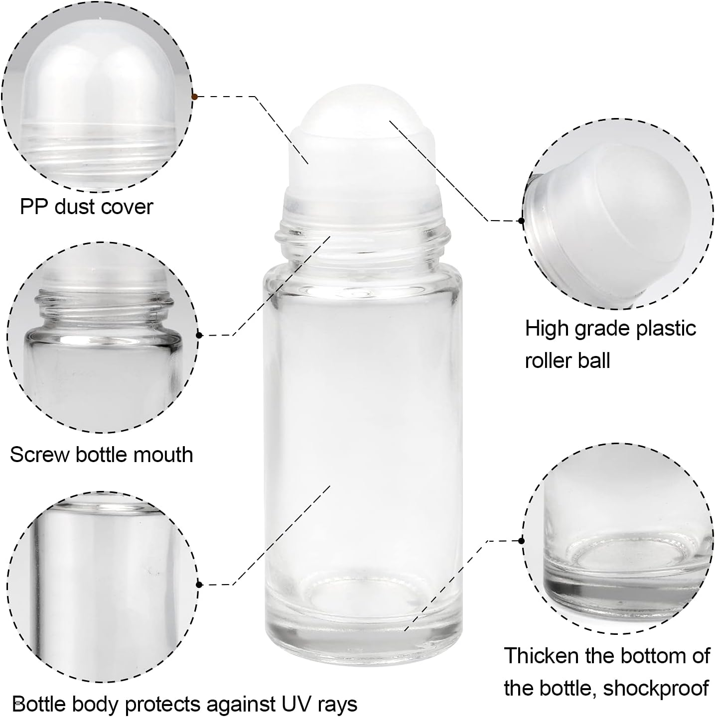 Wresty 4 Pcs 50Ml/1.7Oz Roll-On Deodorant Bottles Perfume Essential Oil Roller Bottles DIY Travel Deodorant Container with Plastic Roller Ball&Clear Cap image number 4