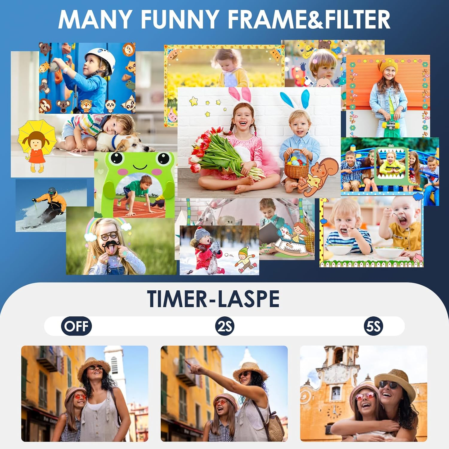 ARNSSIEN Digital Camera for Kids, 1080P Vintage Kids Camera for Toddler, 2.4" IPS Screen Child Cam with 16 LED Filling Lights, Birthday Festival Present for Older, Teens, Students, Beginners,Y2 - Navy Blue image number 2