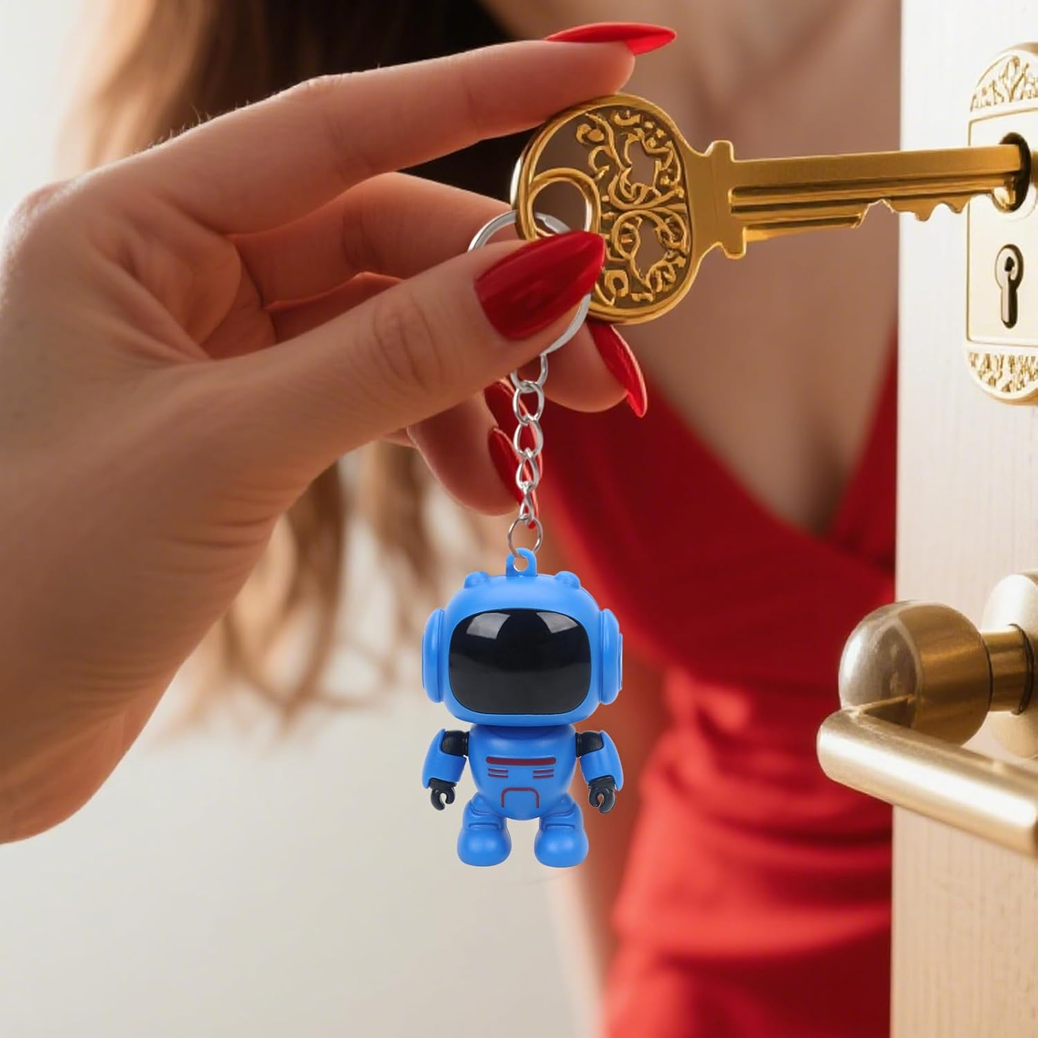 Robot Keychain,Joint Movable Robot Keyring - Luminous Eyes Design Car Key Chain | for Women Men Wallet Schoolbag Handbag Home Car Travel - Blue image number 4