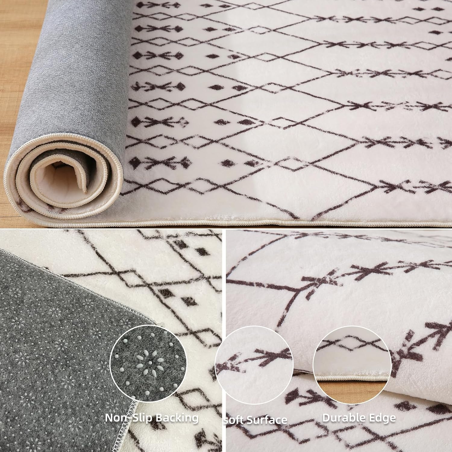 Moroccan Area Rugs 200X250Cm Living Room Rugs Modern Abstract Rug Geometric Carpet Non-Slip Short Pile Rug Large Rugs for Living Room Soft Bedroom Area Rug (Beige/Ivory) image number 3
