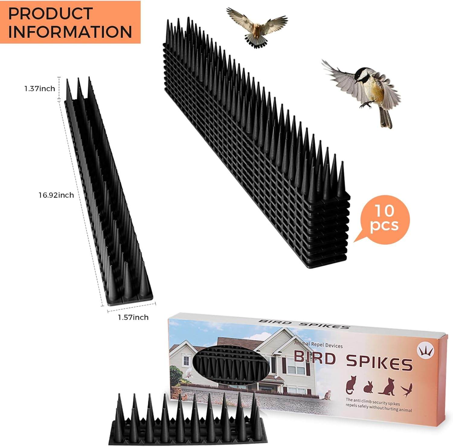 Bird Spikes, Pigeon Spikes Used to Prevent Birds or Animals from Approaching, 4.5M(14.1-Feet) Bird Deterrent Fence Spikes (Black) image number 3