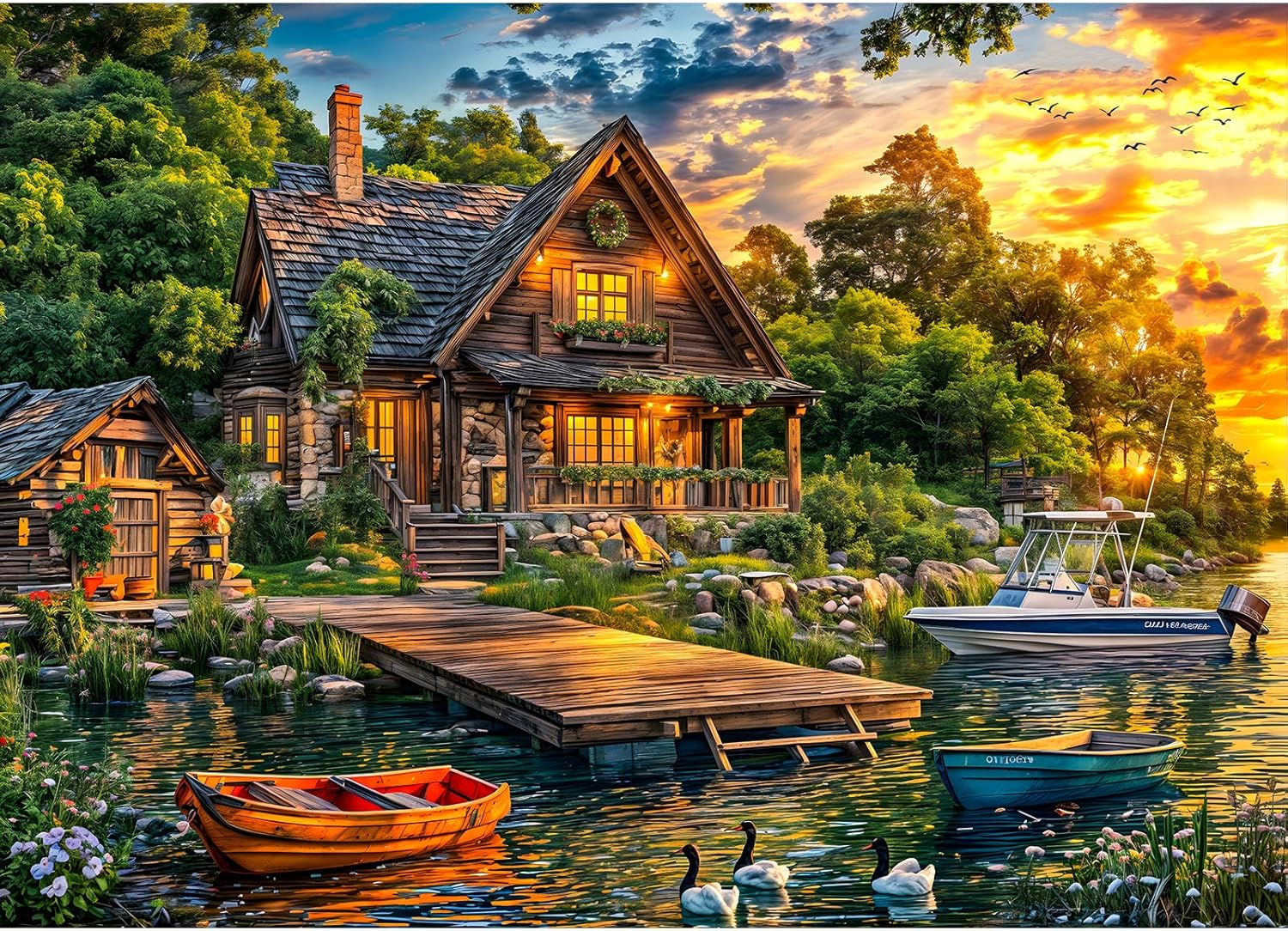 Jigsaw Puzzles for Adults 1000 Pieces, Interlock Perfectly Letter on Back No Dust, Home Decor Birthday Gift Toy for Men Women Elders Seniors, 1:1 Poster - Holiday Cottages image number 2