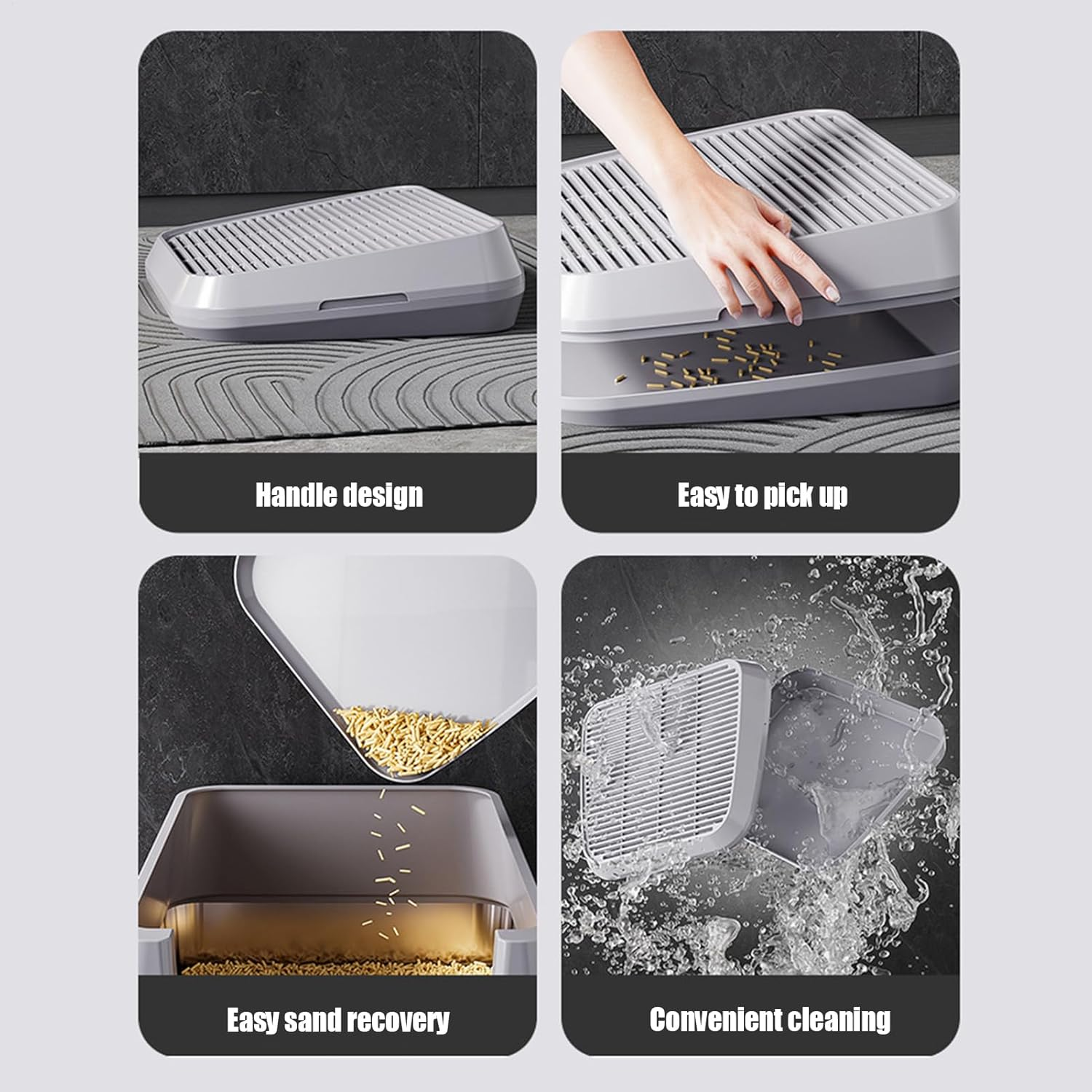 35 X 31 Cm ABS Cat Litter Tray Ramp for Cats Raised Step for Litter Tray Double Litter Trap with Filter Function, Suitable for Small and Old Cats, Easy to Clean image number 3