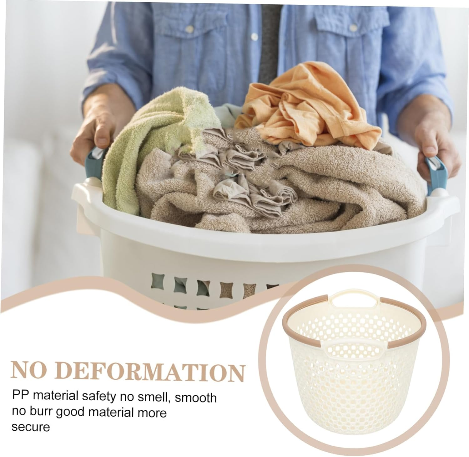 CHICAMPERA Handheld Waterproof Plastic Laundry Basket, Hollow-Out Medium Sized Bedroom Storage Basket for Clothes and Sundries Organizer, Beige image number 6