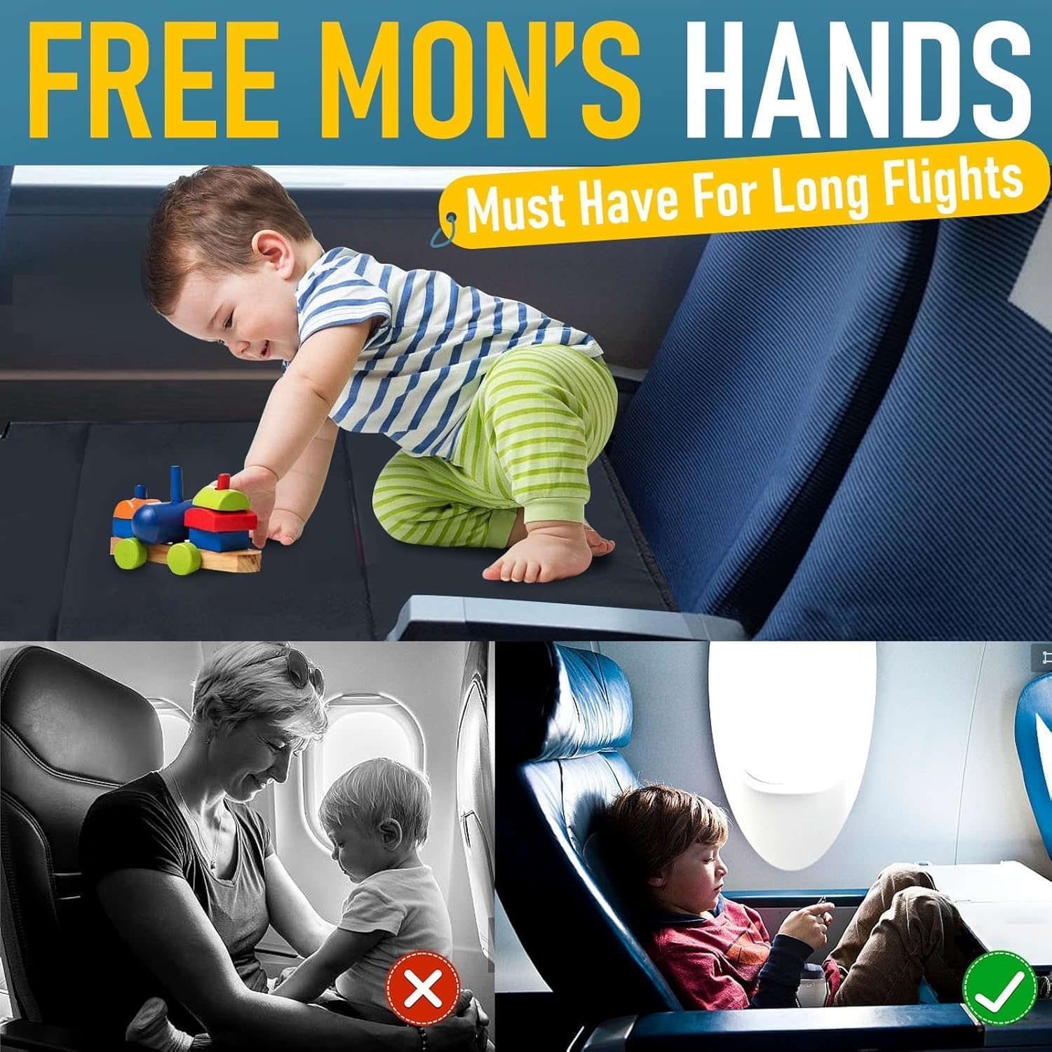 Toddler Airplane Bed, 31In Airplane Seat Extender for Kids, Toddler Travel Essentials with Drawstring Bag, Kids Bed Airplane image number 5