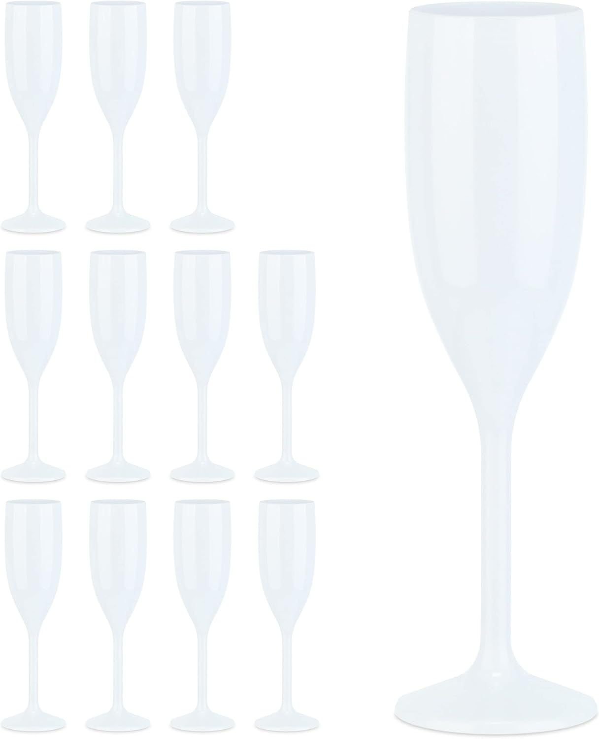 Relaxdays, Plastic Champagne Flutes, Set of 12, Shatterproof, BPA Free, Reusable Wine Glasses, for Weddings, White
