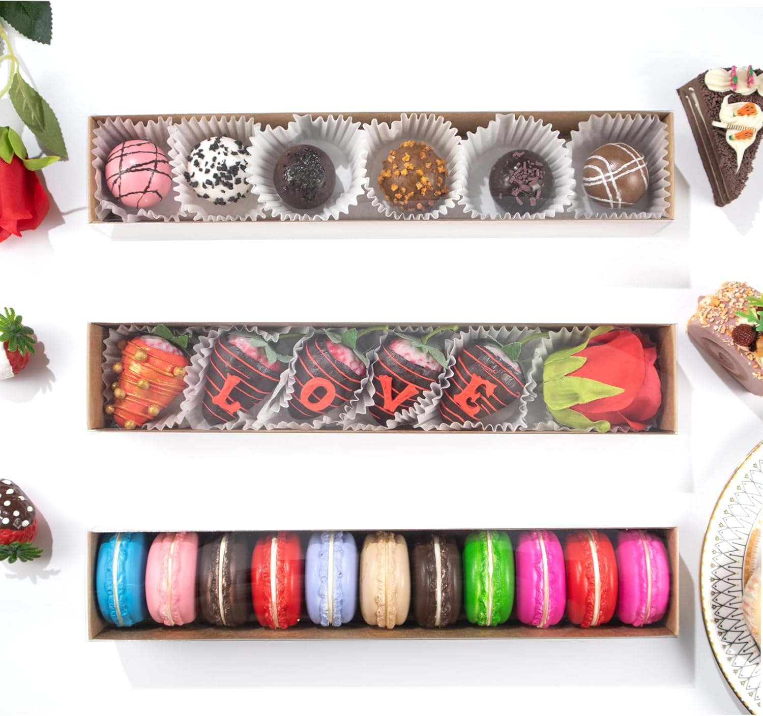 Slshepack 20Pack 12X2&frac14;X2 Inch Bakery Boxes for Chocolate Covered Strawberry,Macaron,Truffle, Cocoa Bombs, Cookie,Soap Boxes image number 6