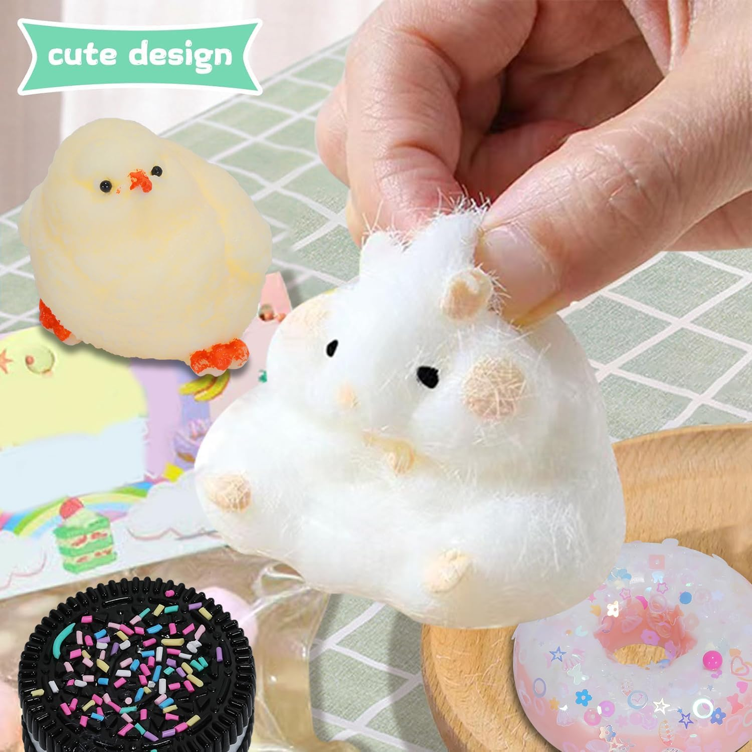 4Pcs Taba Squishy, Kawaii Squishies Fur Squeeze Toys, Stress Relief Squishies for Party Favors, Fidget Toys Suitable Adults Kids image number 1