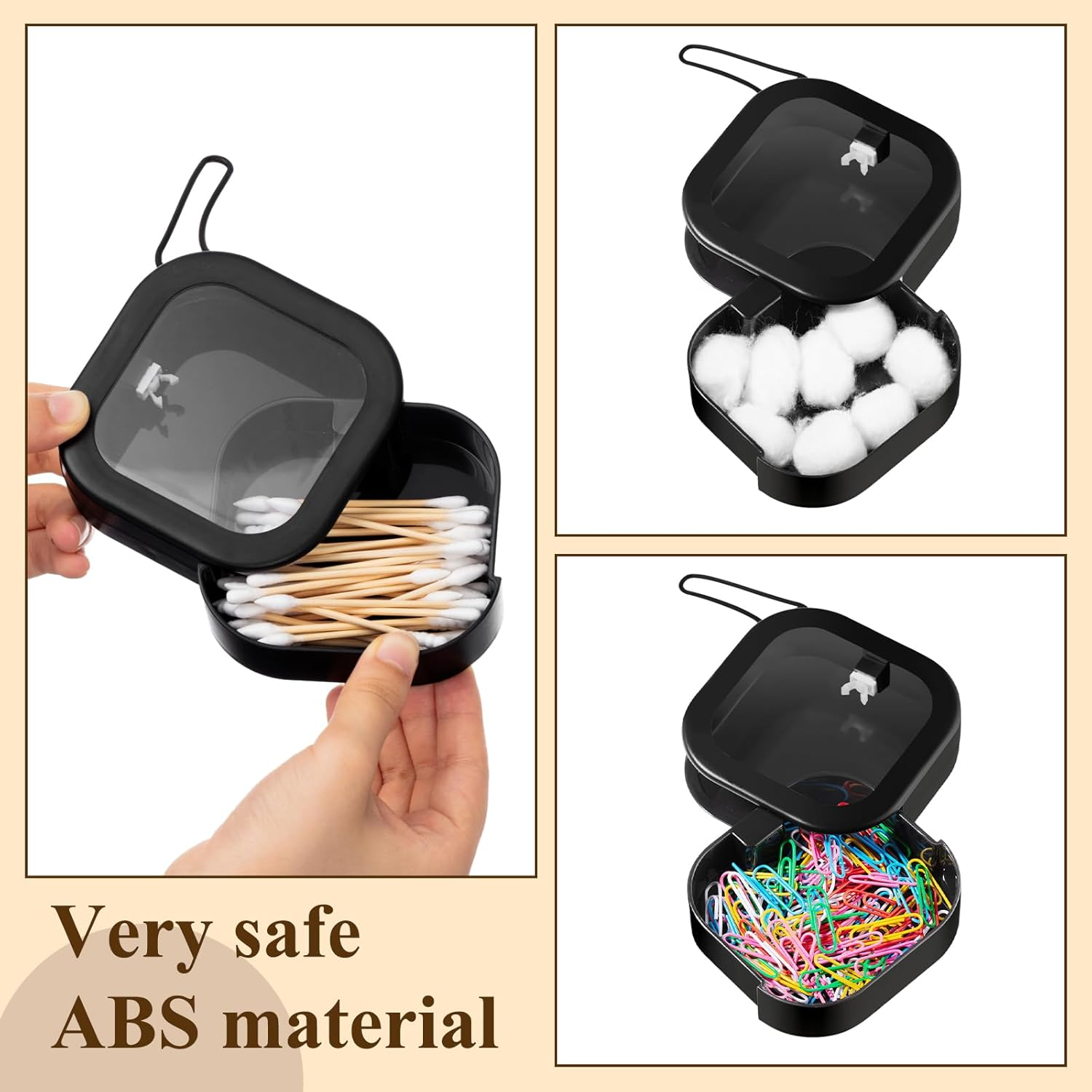 Kathfly 4 Pcs Black Hair Tie Organizer Portable Hair Accessory Storage Containers Stackable Tie Bobby Pin Holder Home Cotton Swab Dispenser Accessories Jewelry Organizer Box image number 5