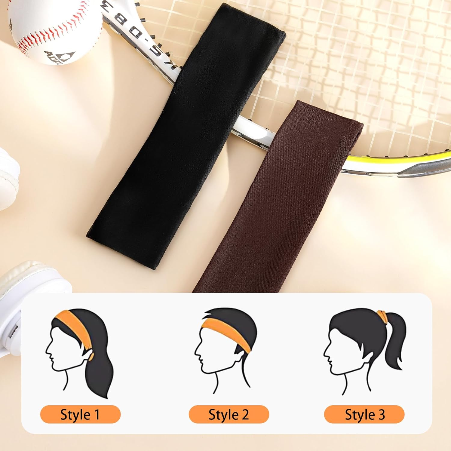 BELEVO 7Cm Wide Headband, Stretchy Headbands for Women'S Hair Black Head Band Elastic Head Bands Soft Hair Bands for Men and Women for Sports, Yoga and Exercise (Black, Brown)