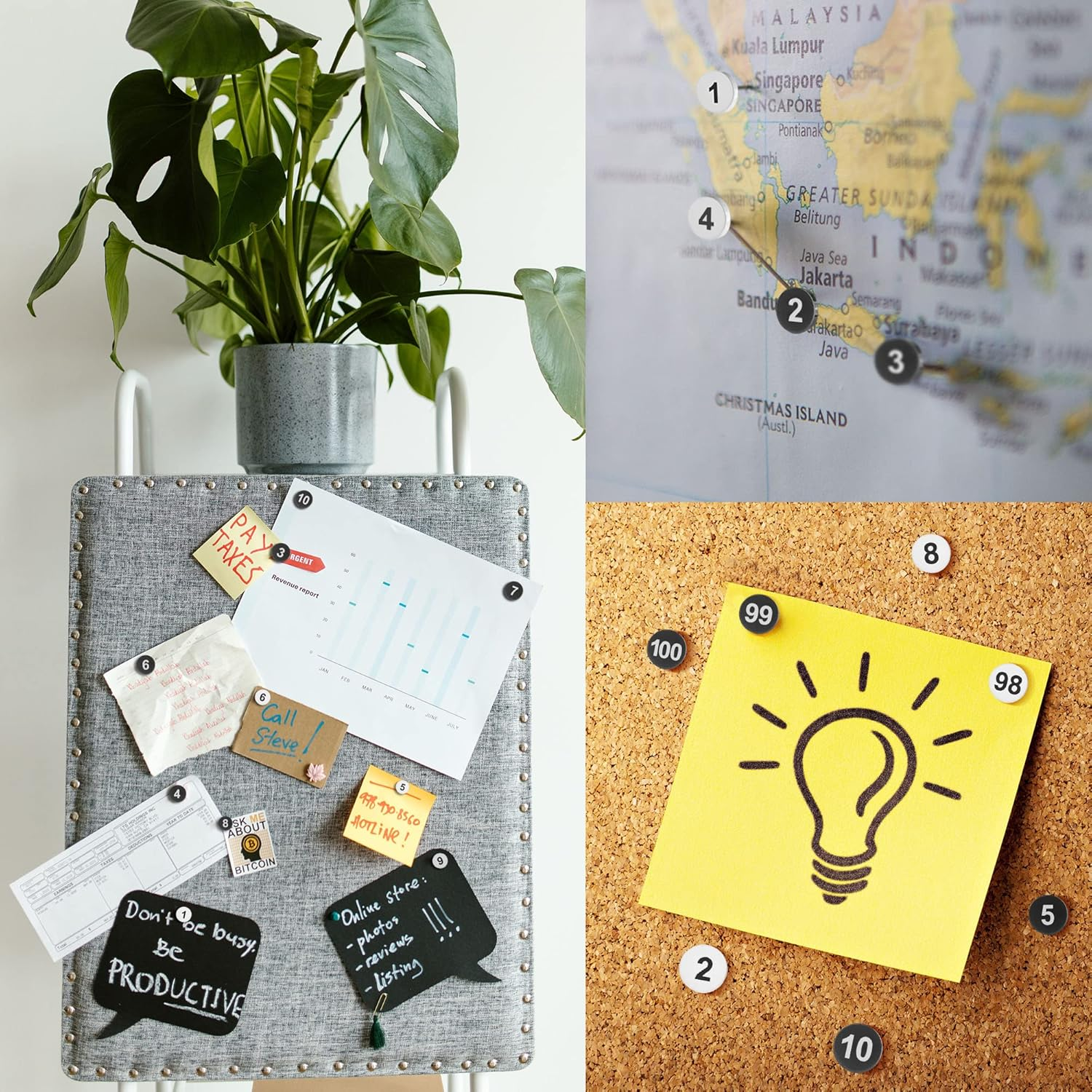 Soug 200Pcs Numbered Push Pin Tacks, 1-100 Sequential Number Tacks Push Pins, 11Mm Diameter 16Mm Length Thumbtacks for Maps, Presentations, Photo, Poster (Black and White) image number 4