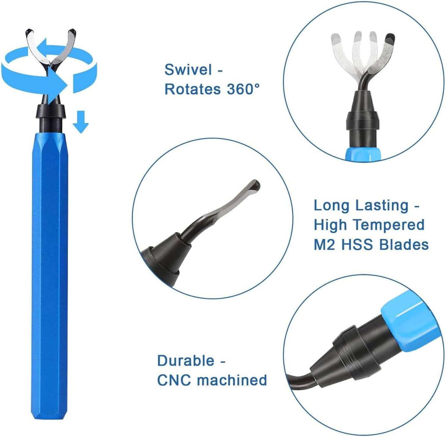 Deburring Tool Light Blue, 360&deg; Rotating Metal Deburring Handle, Blades for Deburring, Deburring 3D Print, with 10 Replacement Blades and 5 Diamond Files, Hand Deburrer, for Plastic, Aluminium image number 1