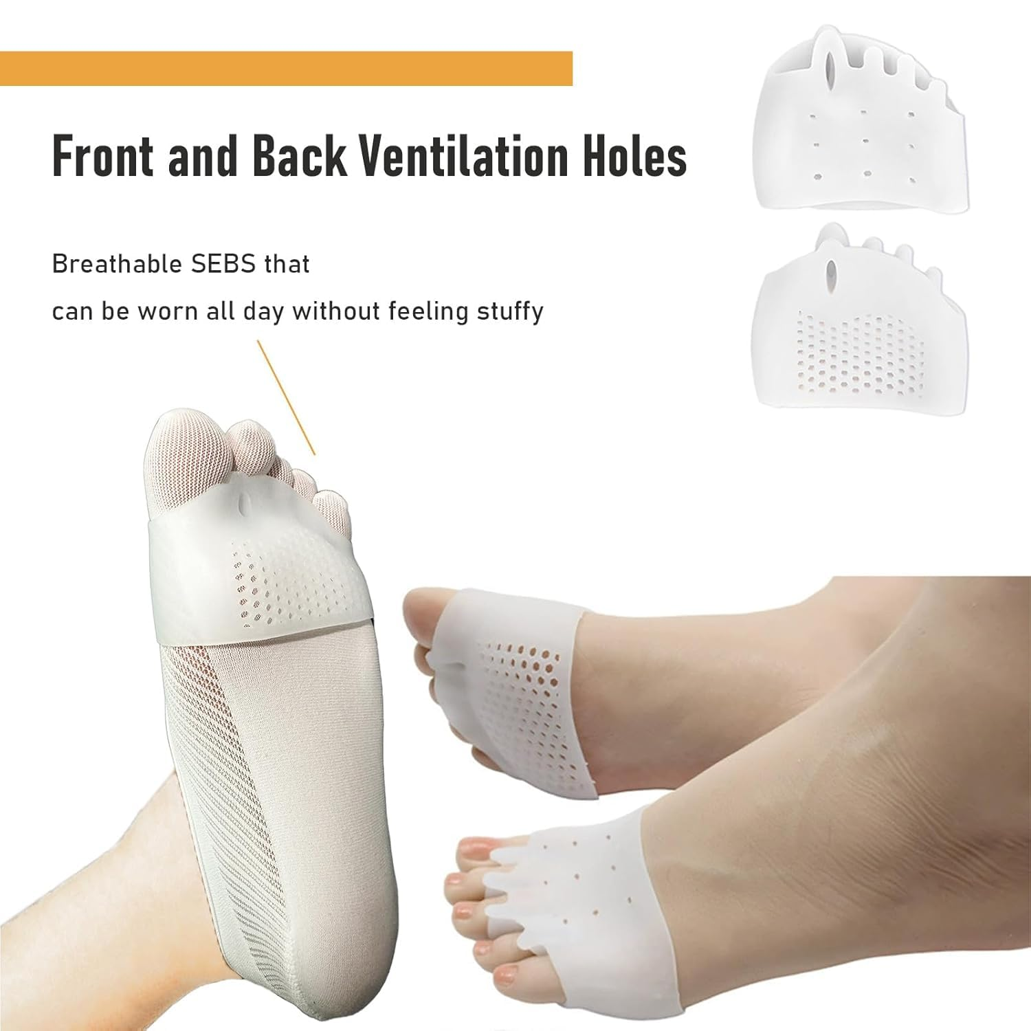 Silicone Toe Separators with 2 Pairs Toe Socks for Women, Toe Straightener, Yoga Toes Toe Separators for Overlapping Toes to Foot Pressure Relief (2Pairs Toe Separators + 2Pairs Toe Socks) image number 1