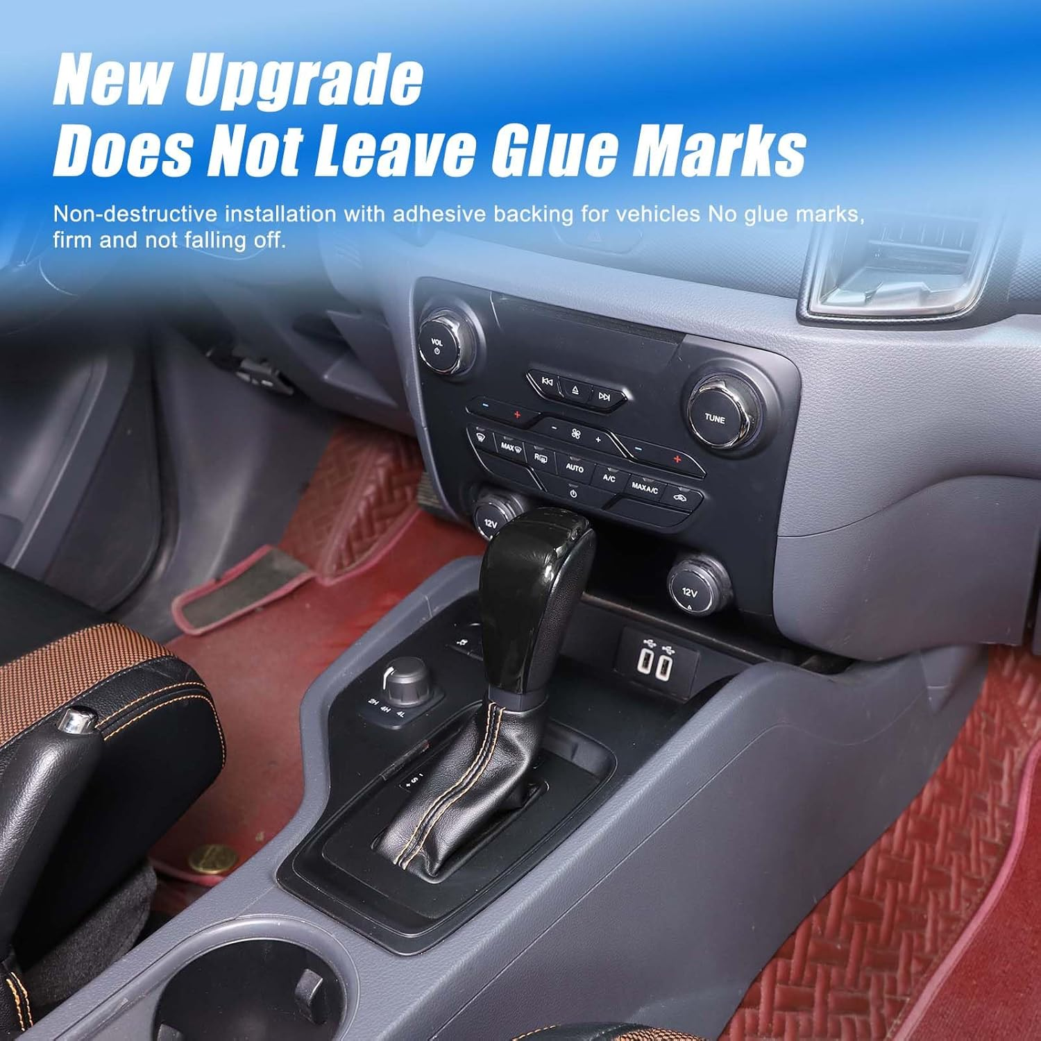 Gear Shift Knob Cover Trim Compatible with Ford Ranger/T6/T7 2015-2018 Accessories | ABS Shifter Head anti Scratch Protector | 1PC Set (Glossy Black) - Glossy Black image number 6